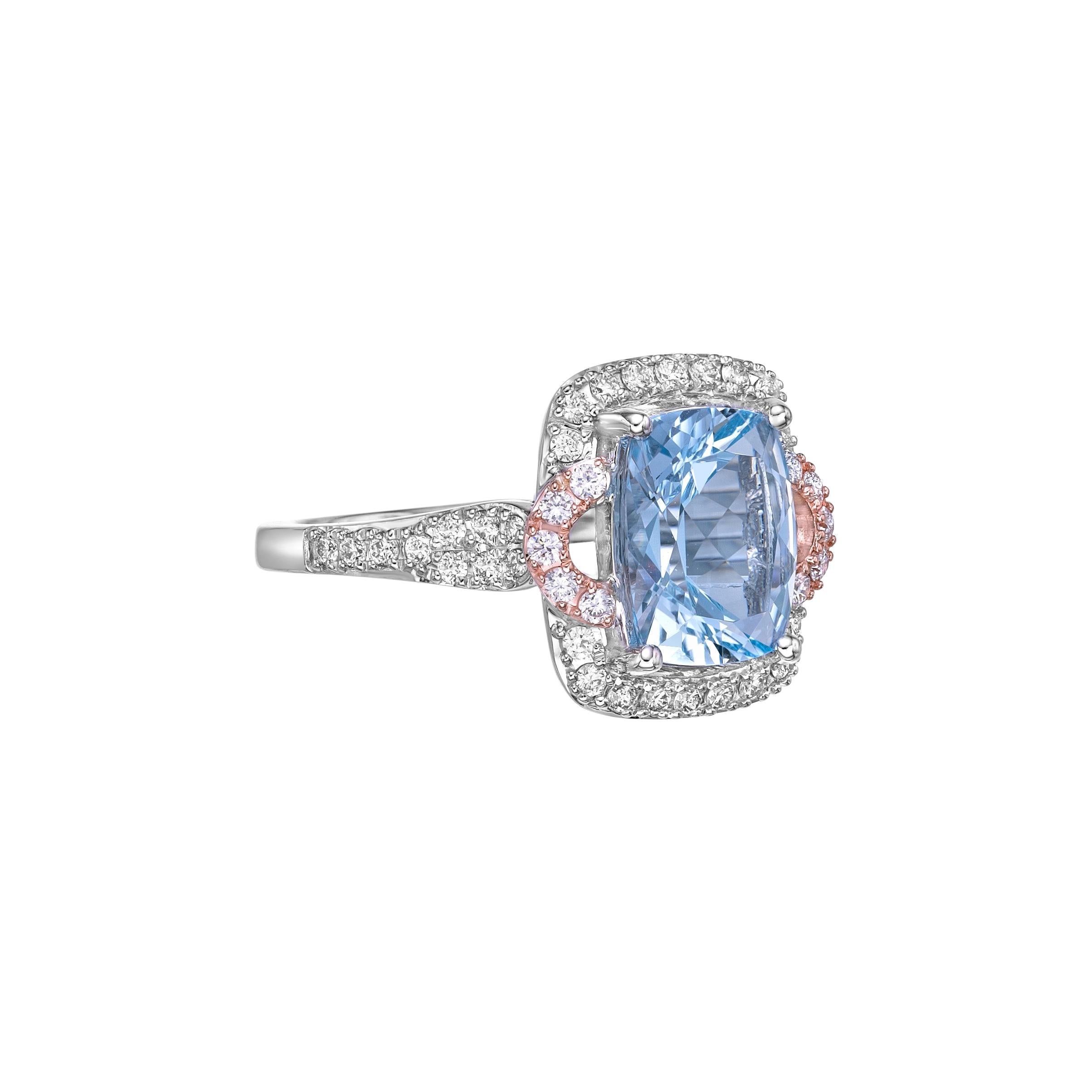 This collection features an array of Aquamarines with an icy blue hue that is as cool as it gets! Accented with Diamonds this ring is made in white rose gold and present a classic yet elegant look.
  
Aquamarine Fancy Ring in 18Karat White Rose Gold