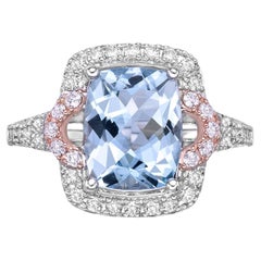 2.38 Carat Aquamarine Fancy Ring in 18Karat White Rose Gold with Diamond.  