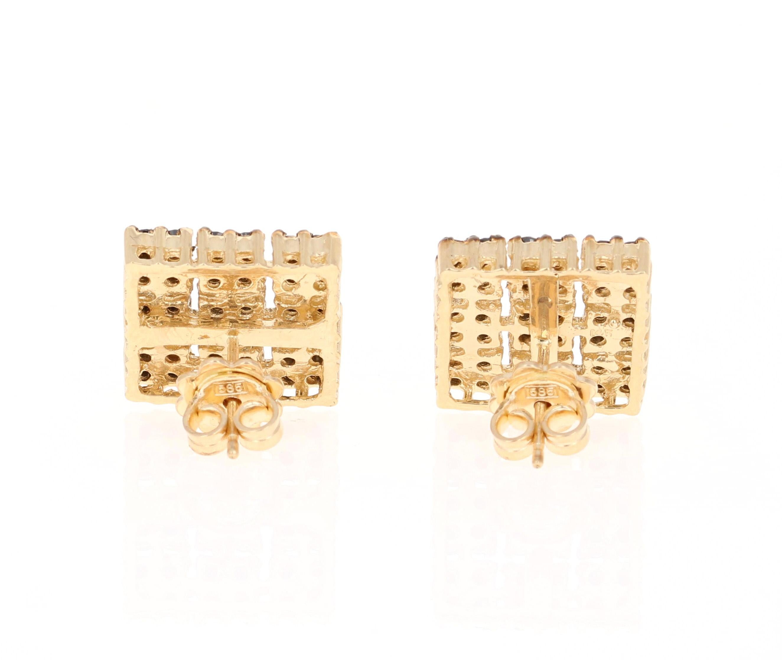 Boucles d'oreilles en or jaune 14 carats avec diamants noirs de 2,38 carats Neuf - En vente à Los Angeles, CA