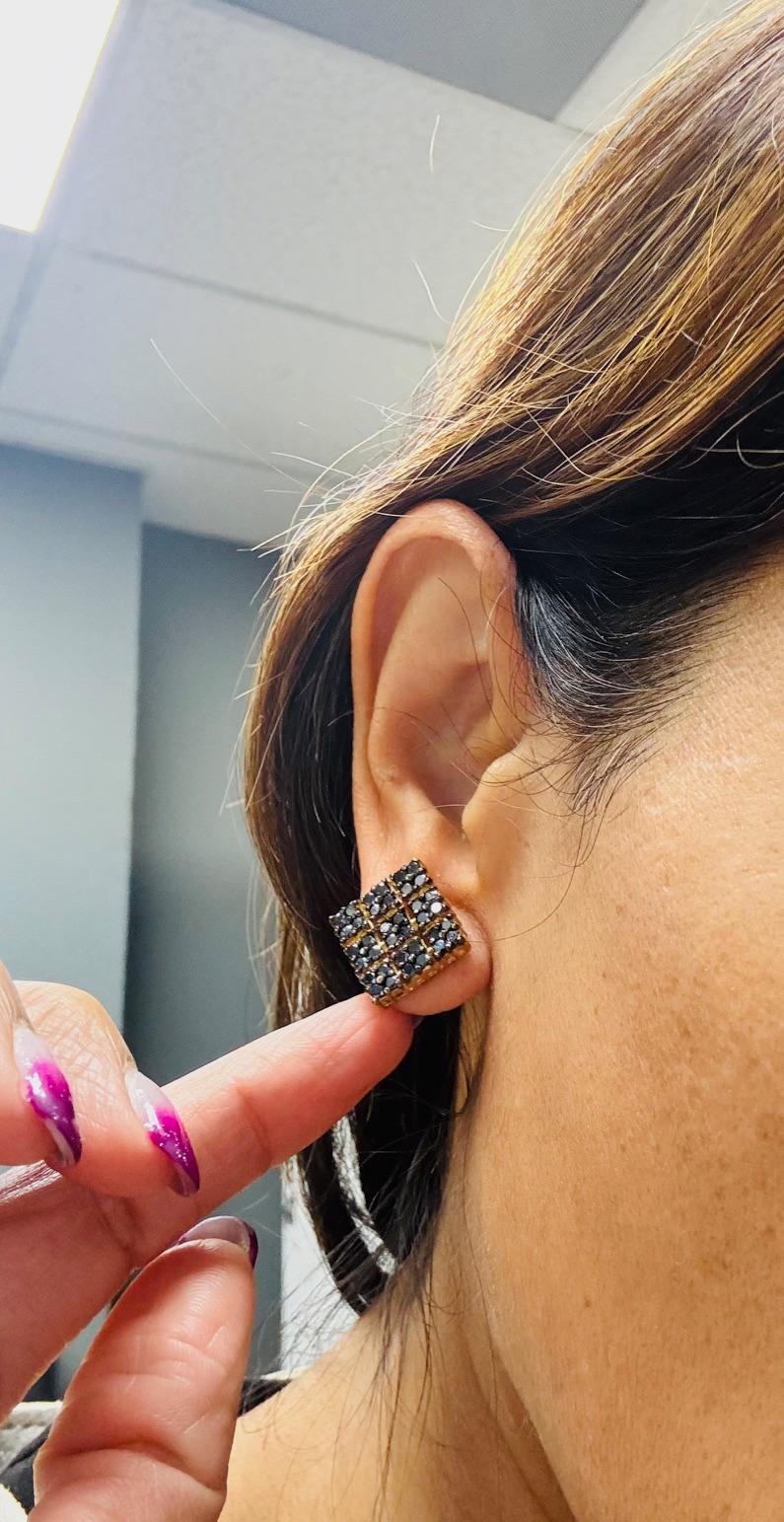 Donna Orecchini in oro giallo 14 carati con diamante nero da 2,38 carati in vendita