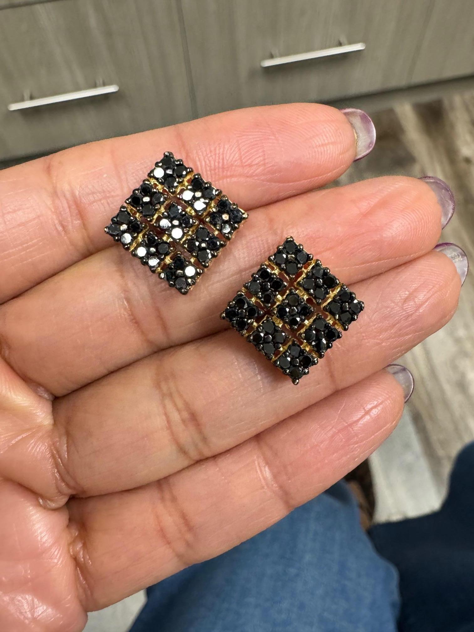 Orecchini in oro giallo 14 carati con diamante nero da 2,38 carati in vendita 1