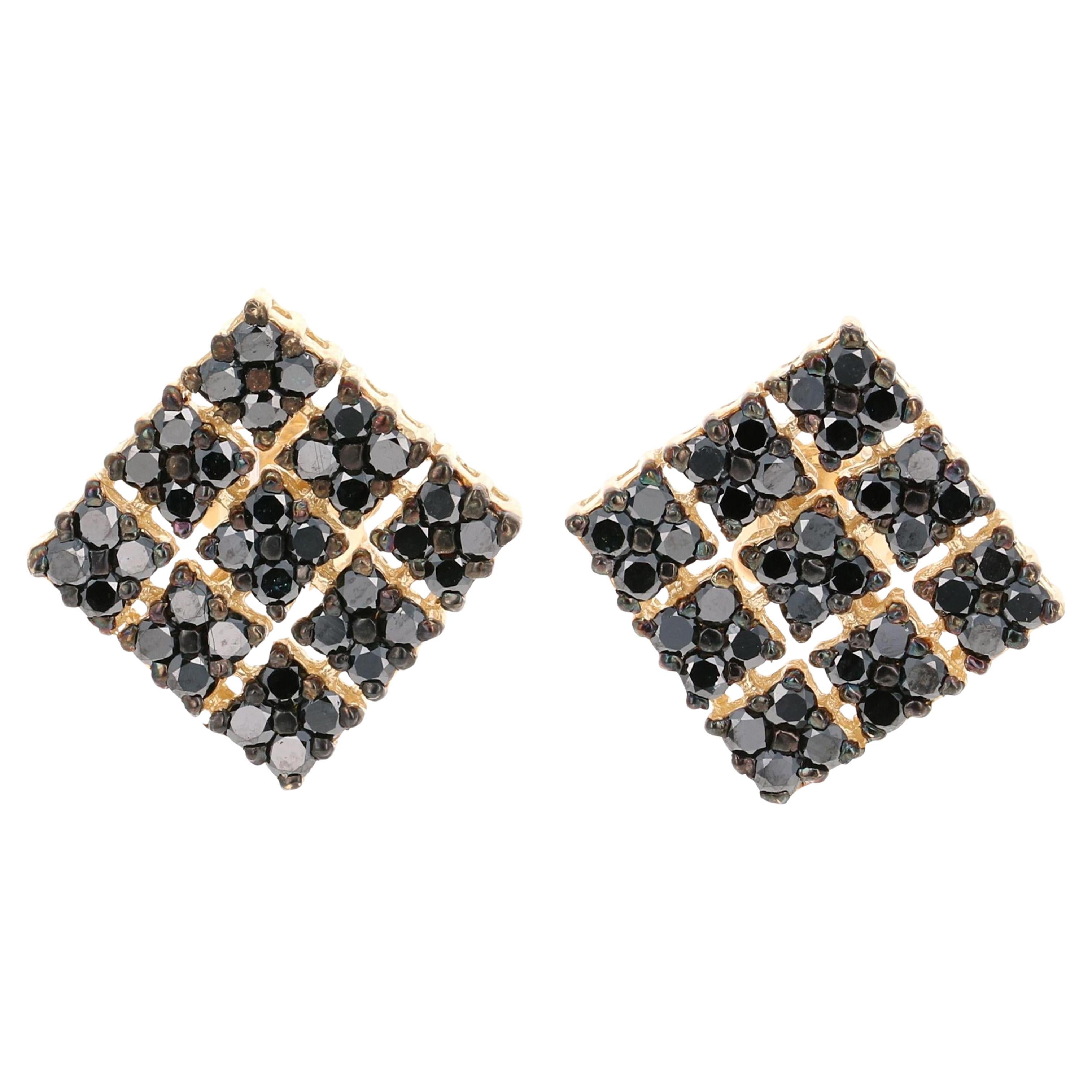 Boucles d
oreilles en or jaune 14 carats, diamant noir de 2,38 carats