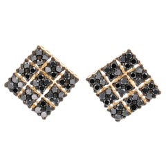 Boucles d
oreilles en or jaune 14 carats, diamant noir de 2,38 carats
