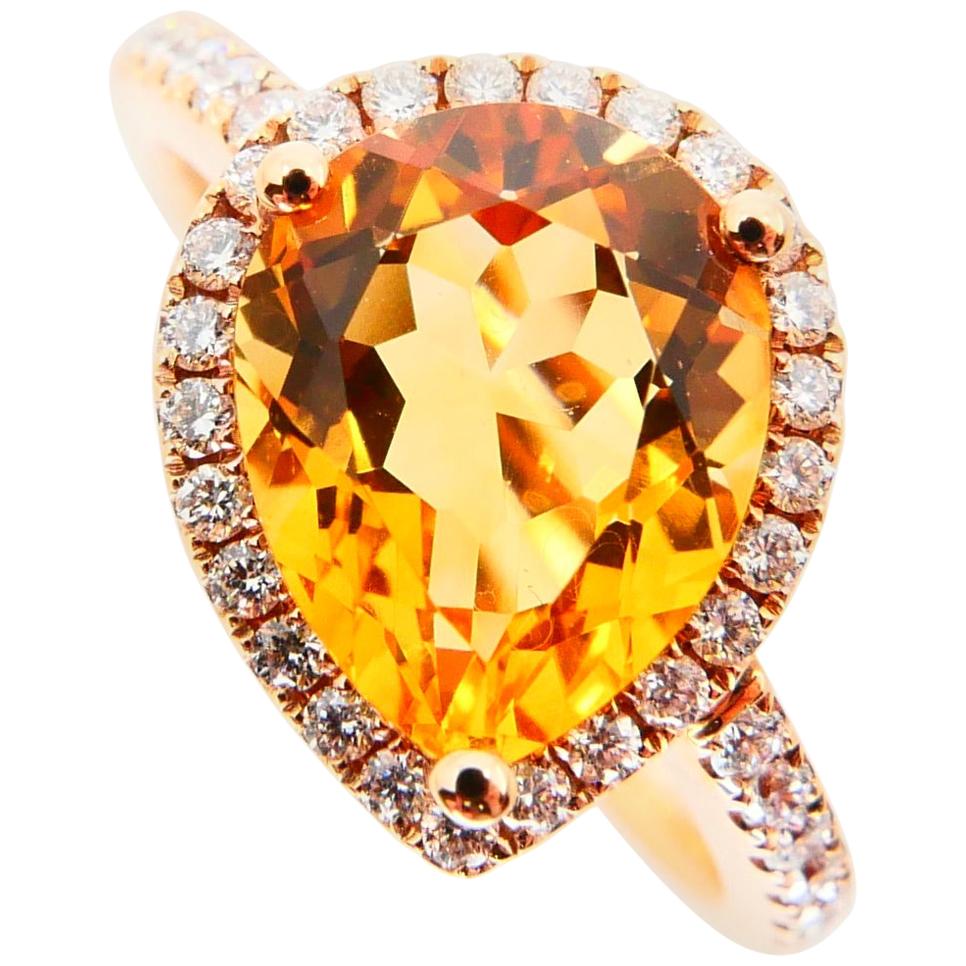 2.38 Carat Citrine and Diamond Cocktail Ring Set in Rose Gold For Sale