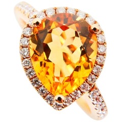 Bague cocktail en forme de poire sertie de citrine et de diamants en or rose