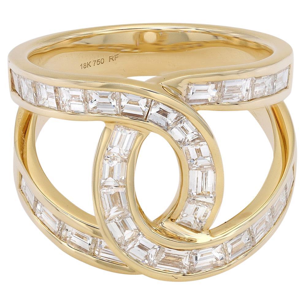 2.38 Carat Diamond Baguette Interwoven Statement Ring 18K Yellow Gold For Sale