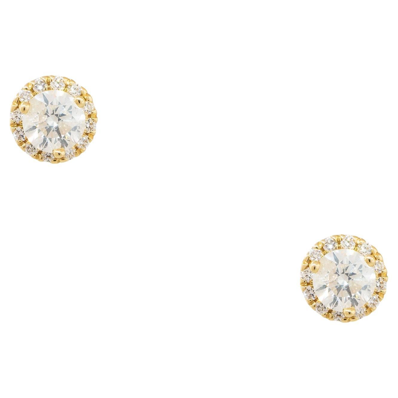 Clous d'oreilles en or 14 carats avec halo de diamants de 2,38 carats