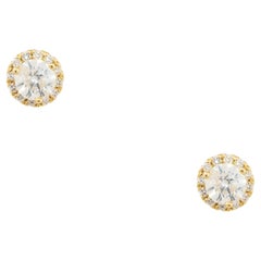 2.38 Carat Diamond Halo Stud Earrings 14 Karat In Stock