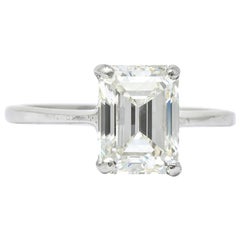 2.38 Carat Diamond Platinum Solitaire Emerald Cut Modern Engagement Ring GIA