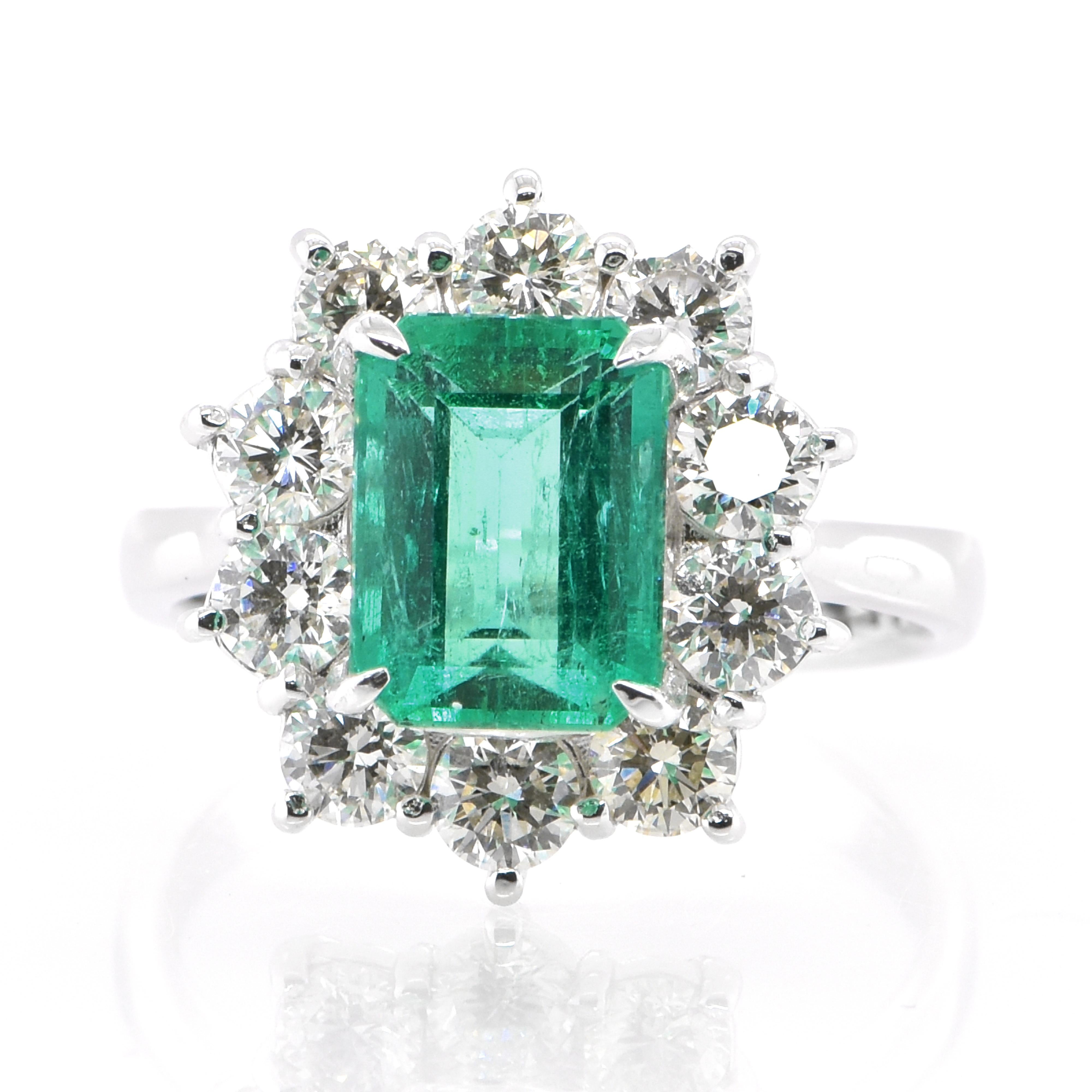 Modern 2.38 Carat Natural Colombian Emerald and Diamond Ring Set in Platinum