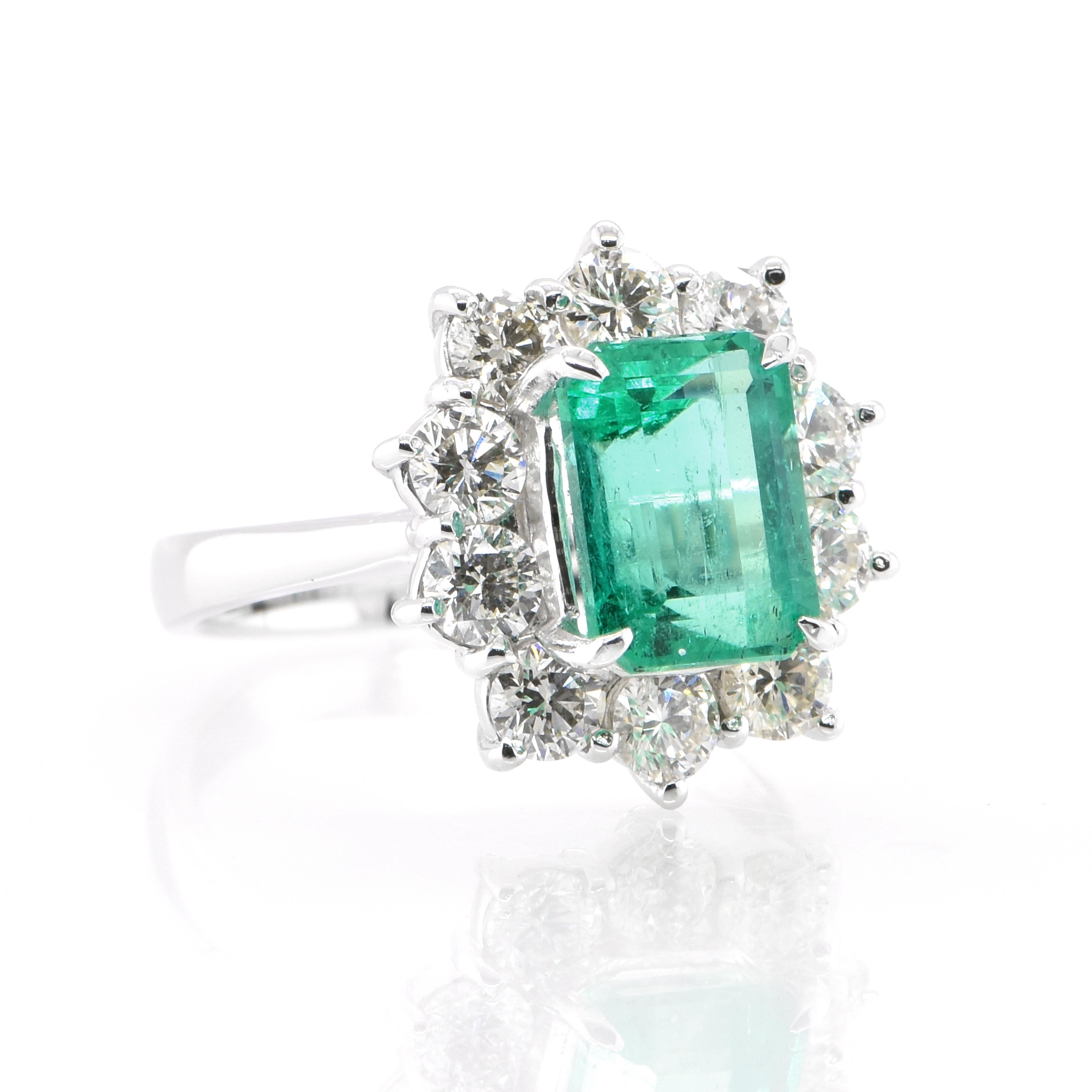 Emerald Cut 2.38 Carat Natural Colombian Emerald and Diamond Ring Set in Platinum