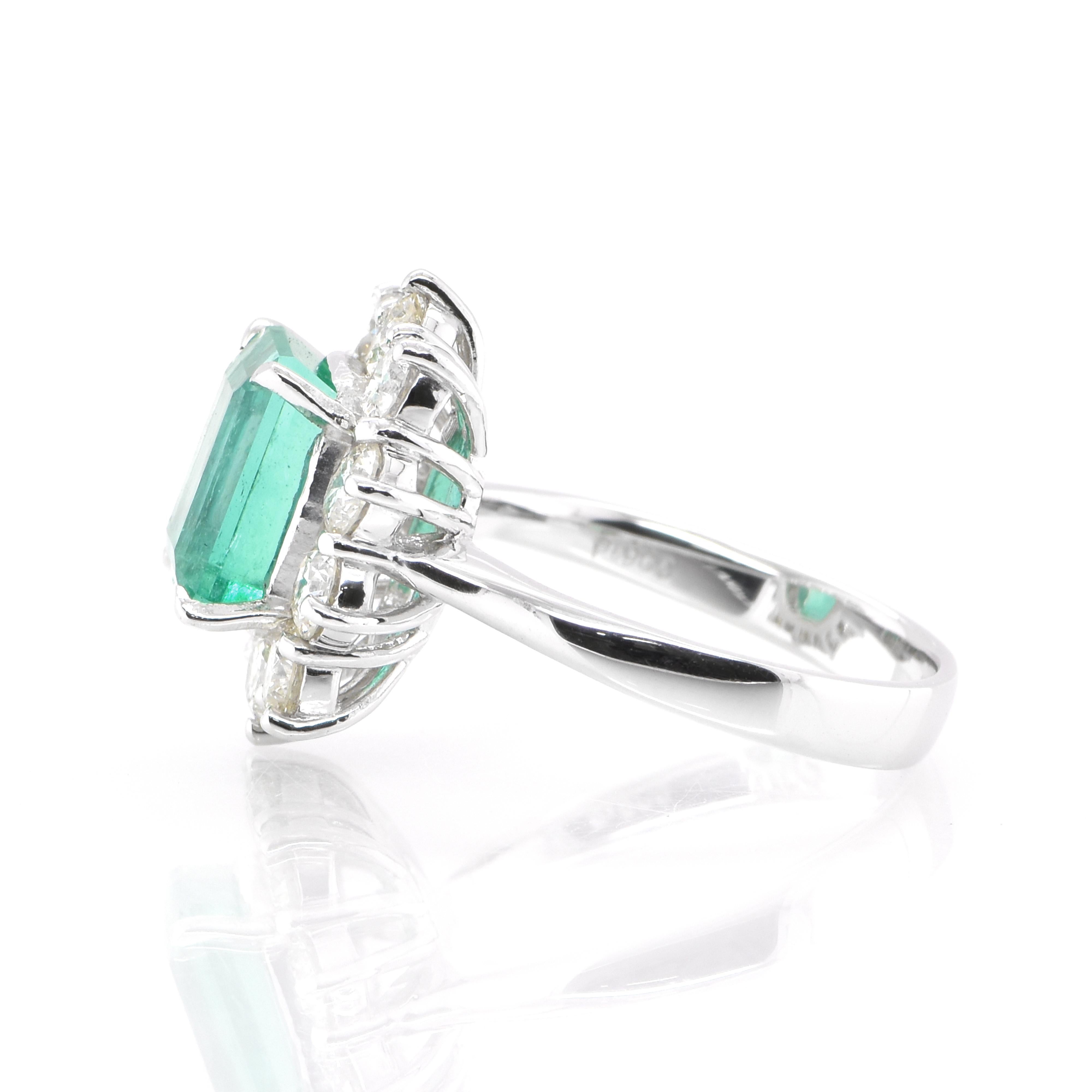 Women's 2.38 Carat Natural Colombian Emerald and Diamond Ring Set in Platinum