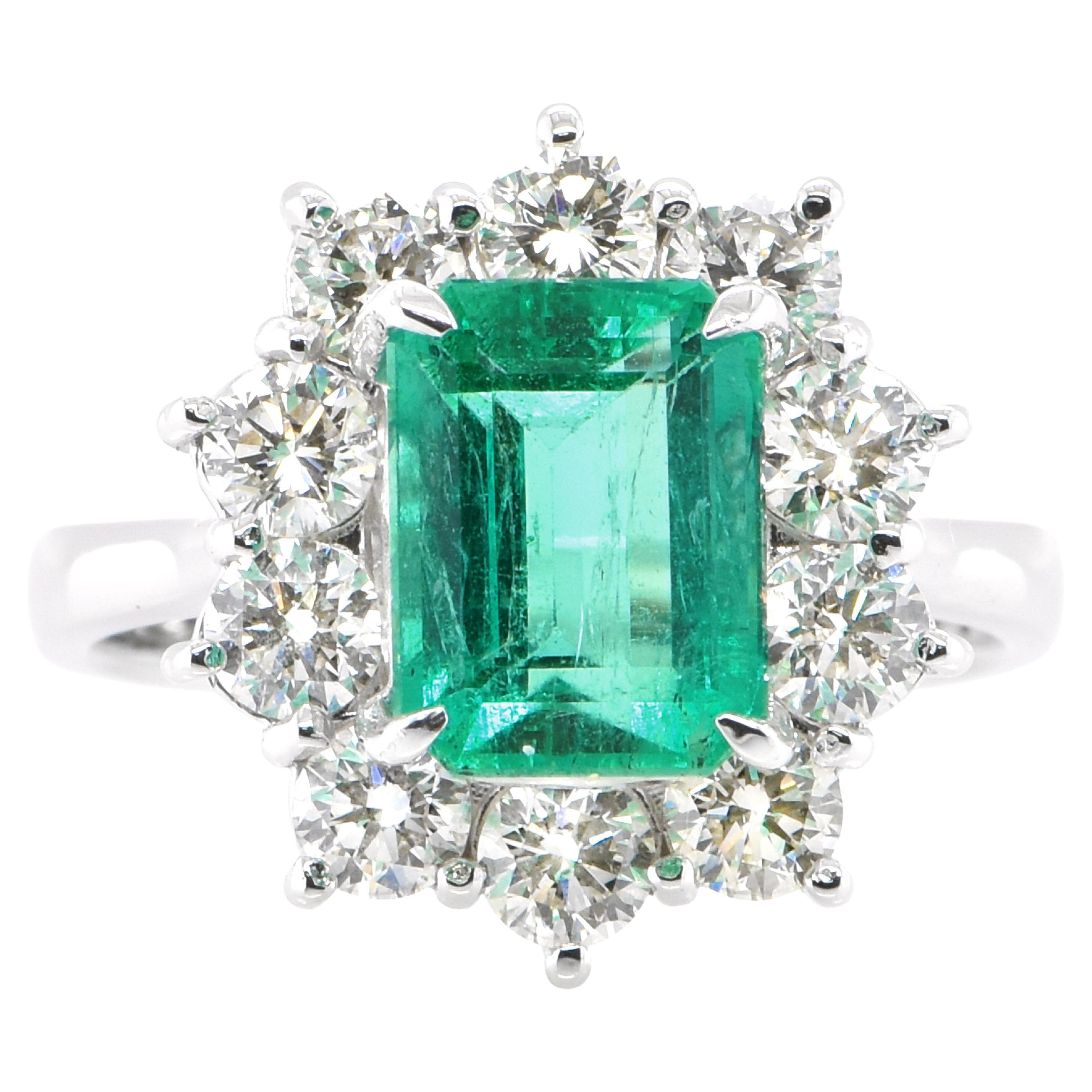 2.38 Carat Natural Colombian Emerald and Diamond Ring Set in Platinum