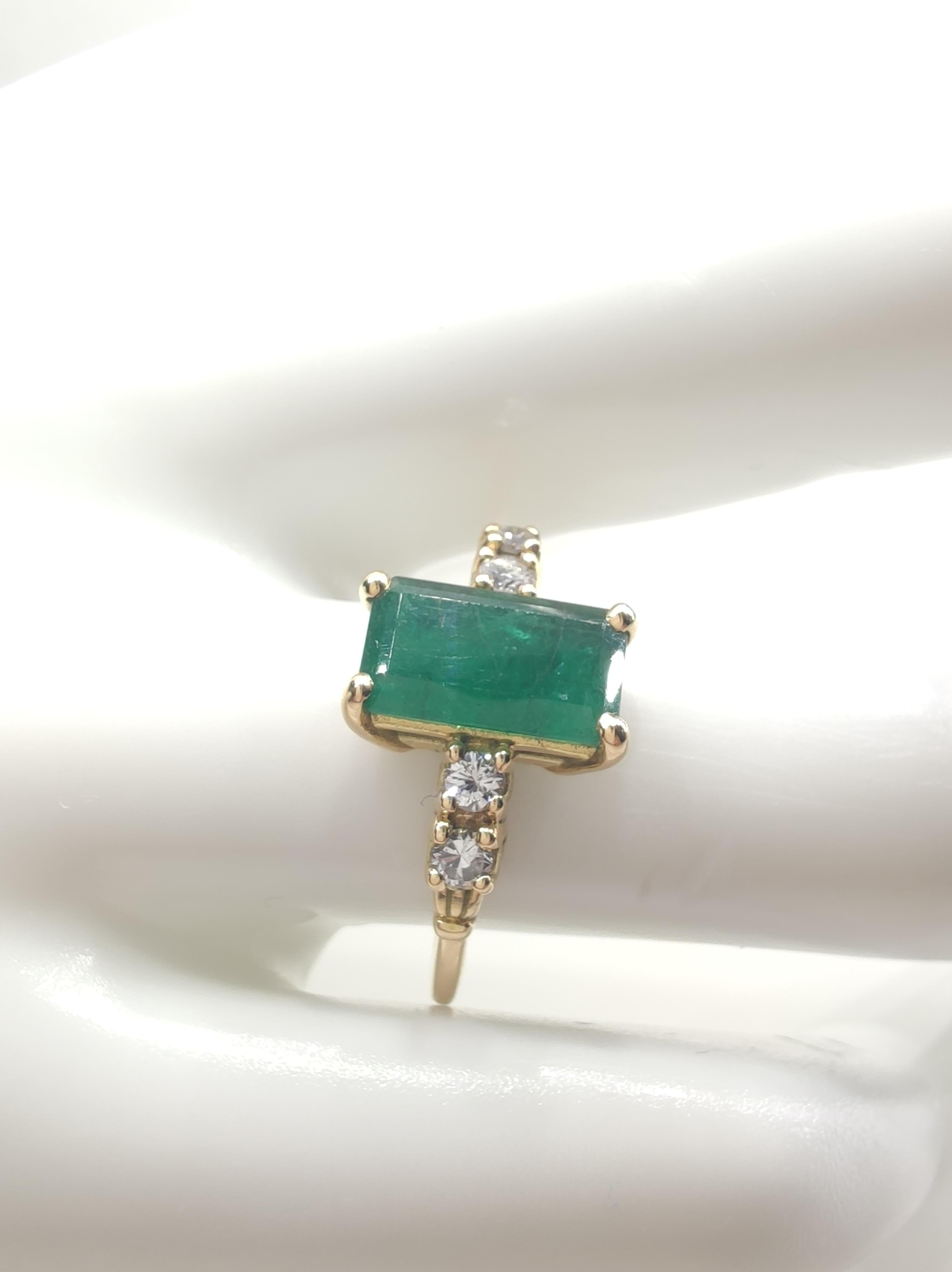 Emerald Cut 2.38 carat Natural Emerald -Diamond Ring in 18K Yellow Gold – Engagement Design