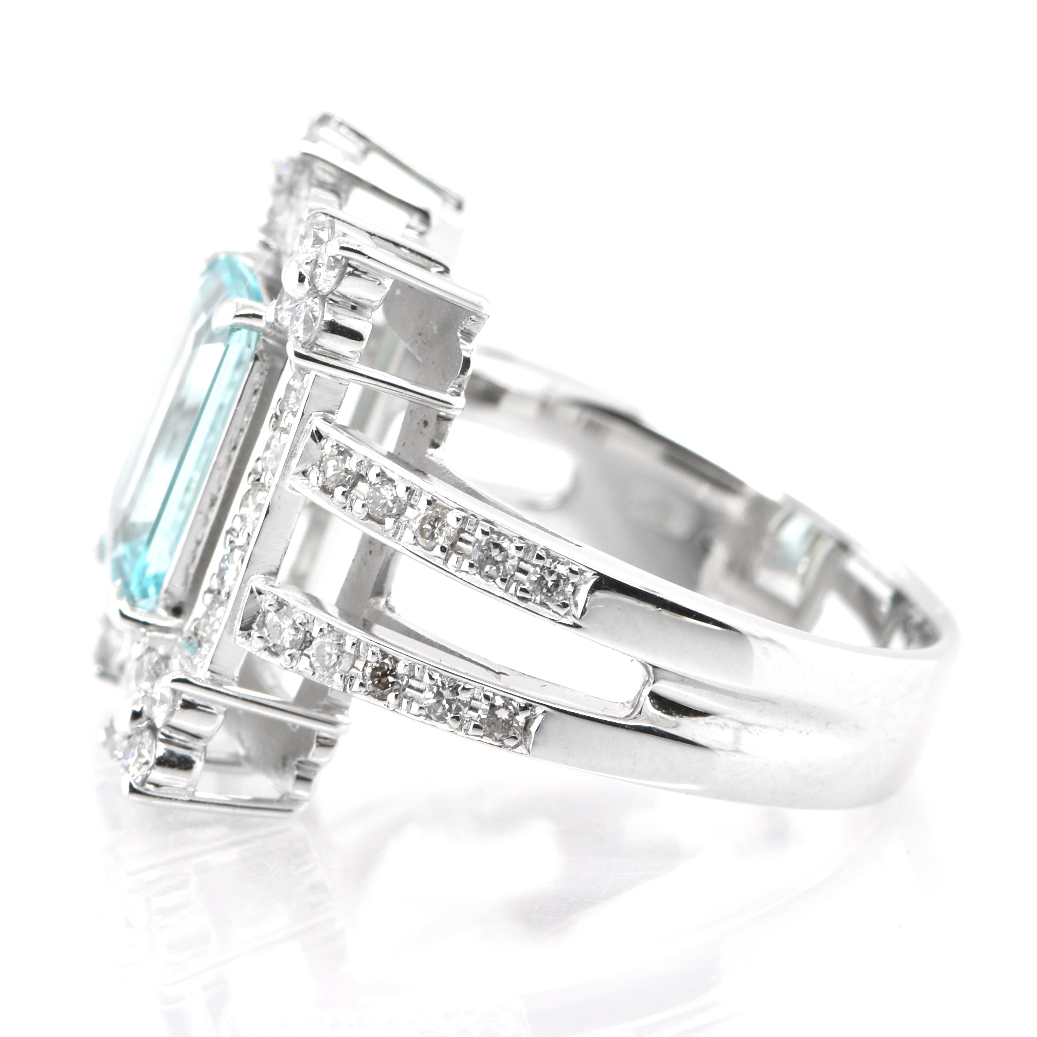Octagon Cut 2.38 Carat Natural Paraiba Tourmaline and Diamond Ring Set in 18K White Gold For Sale