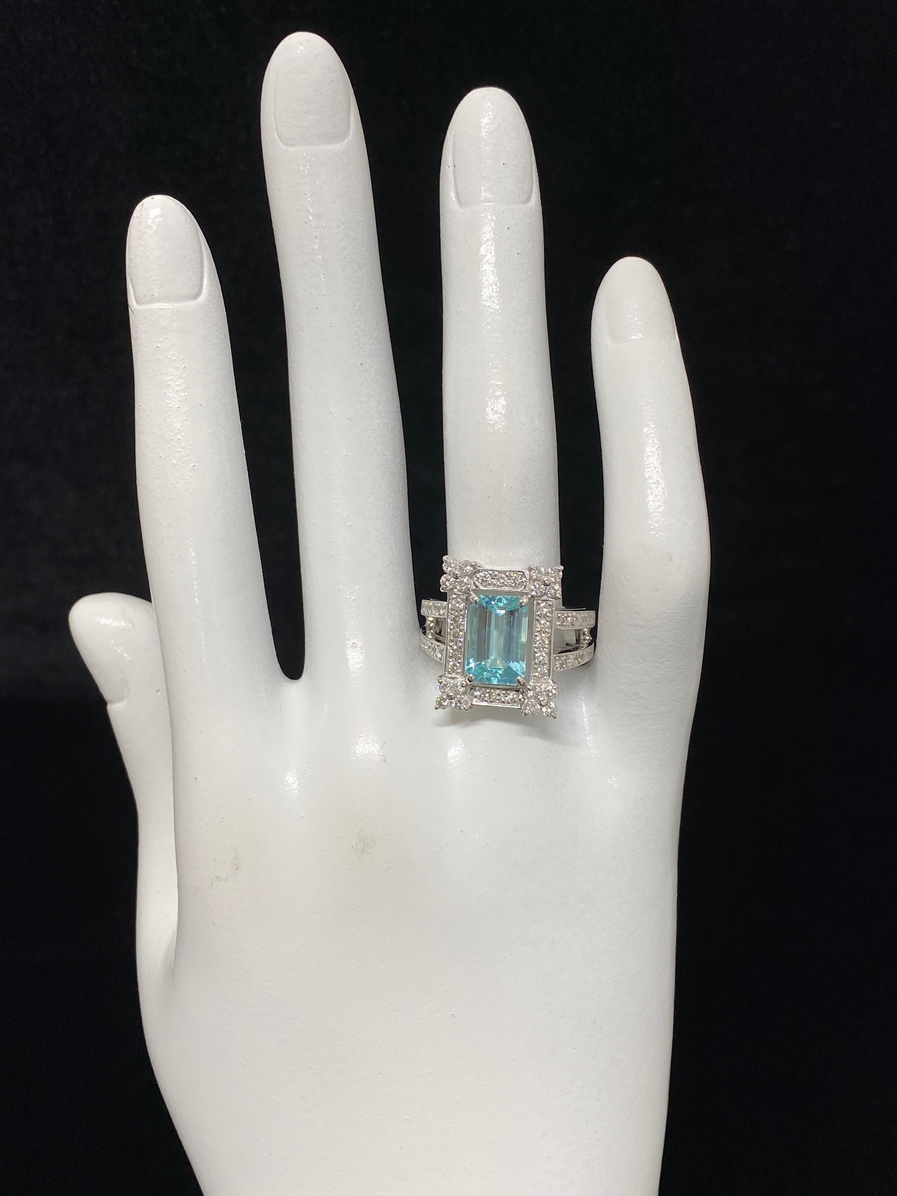 2.38 Carat Natural Paraiba Tourmaline and Diamond Ring Set in 18K White Gold For Sale 1