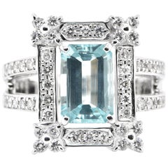 2.38 Carat Natural Paraiba Tourmaline and Diamond Ring Set in 18K White Gold