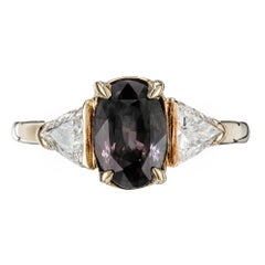 2.38 Carat Natural Purple Brown Sapphire Trilliant Gold Diamond Engagement Ring