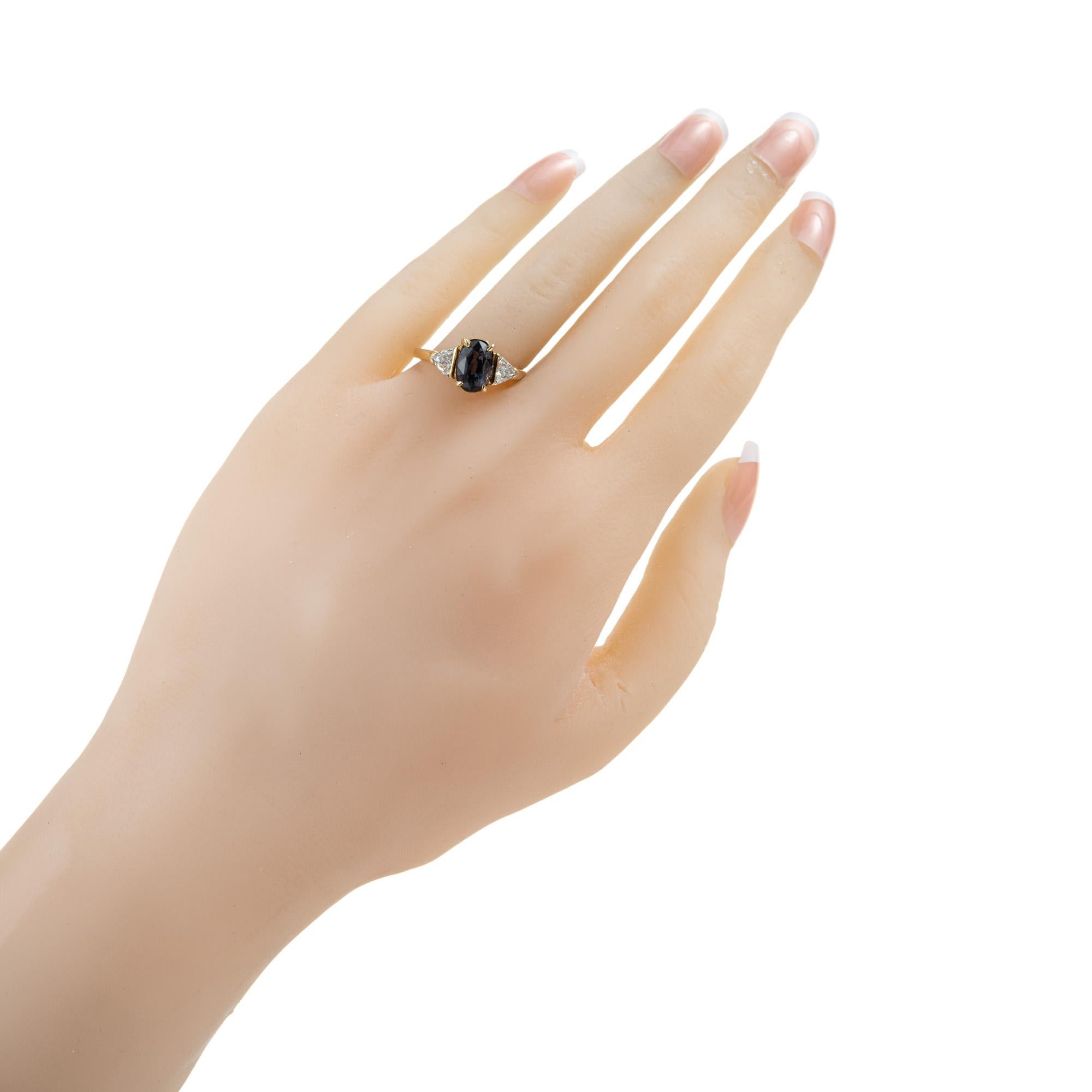Women's 2.38 Carat Natural Purple Brown Sapphire Trilliant Gold Diamond Engagement Ring For Sale