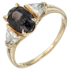 2.38 Carat Natural Purple Brown Sapphire Trilliant Gold Diamond Engagement Ring