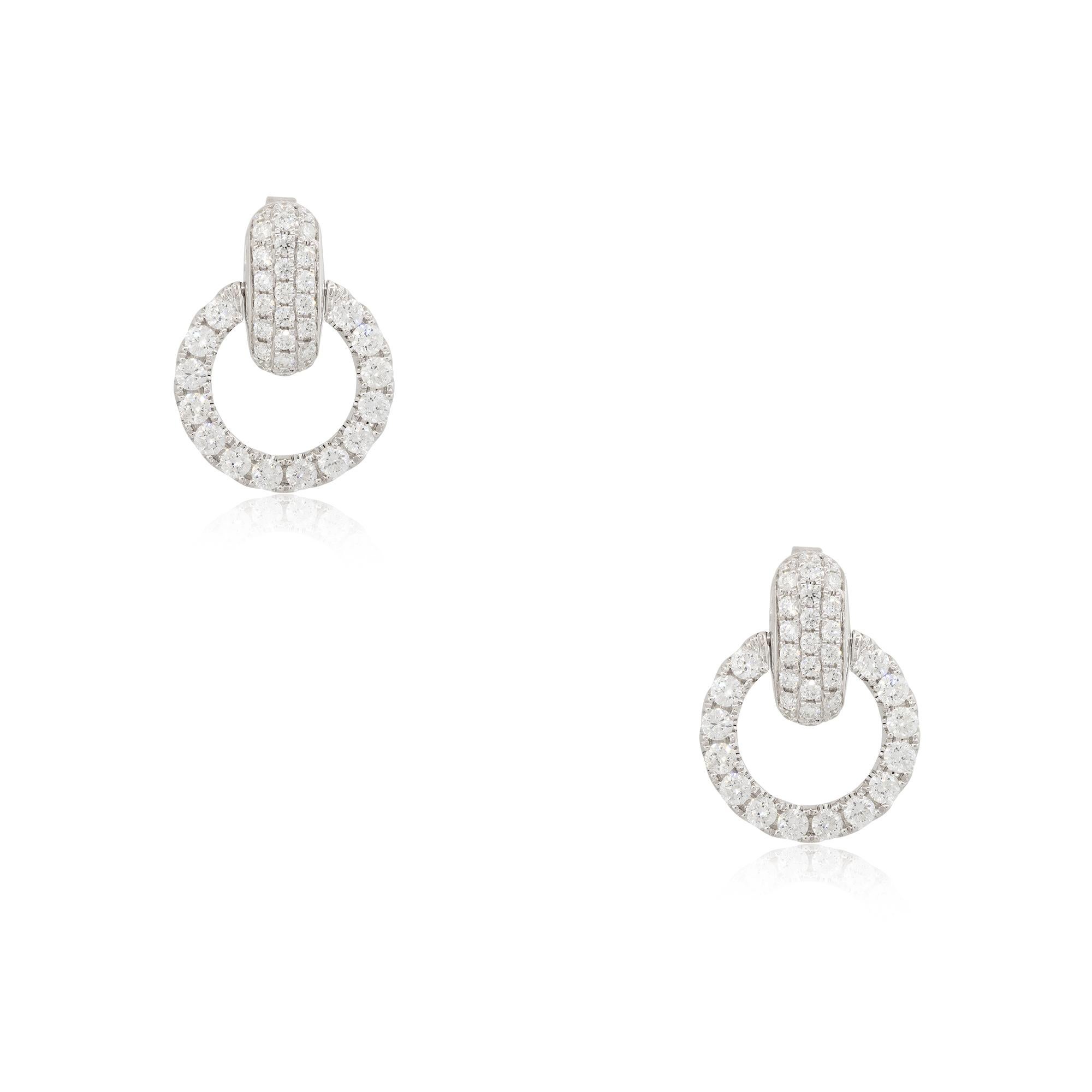 Modern 2.38 Carat Pave Diamond Circle Drop Earrings 18 Karat In Stock For Sale