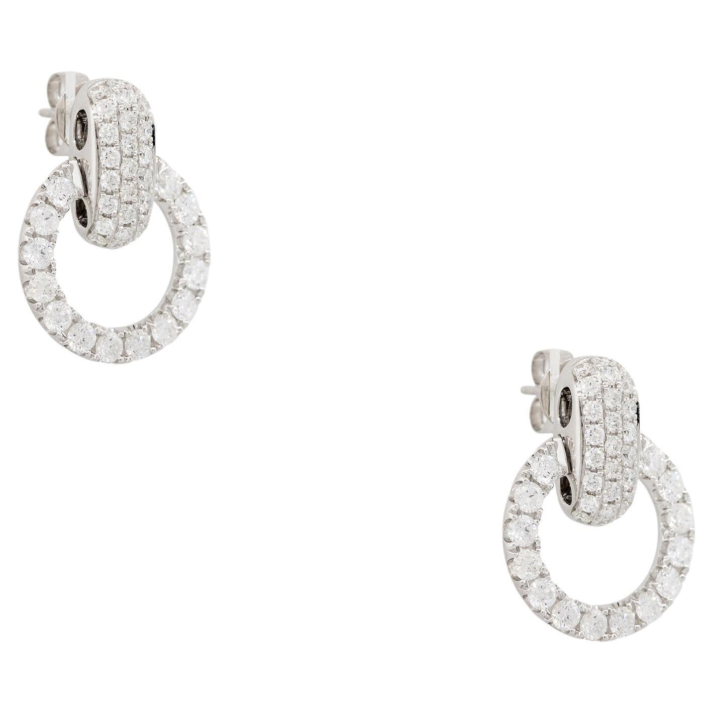 2.38 Carat Pave Diamond Circle Drop Earrings 18 Karat In Stock For Sale