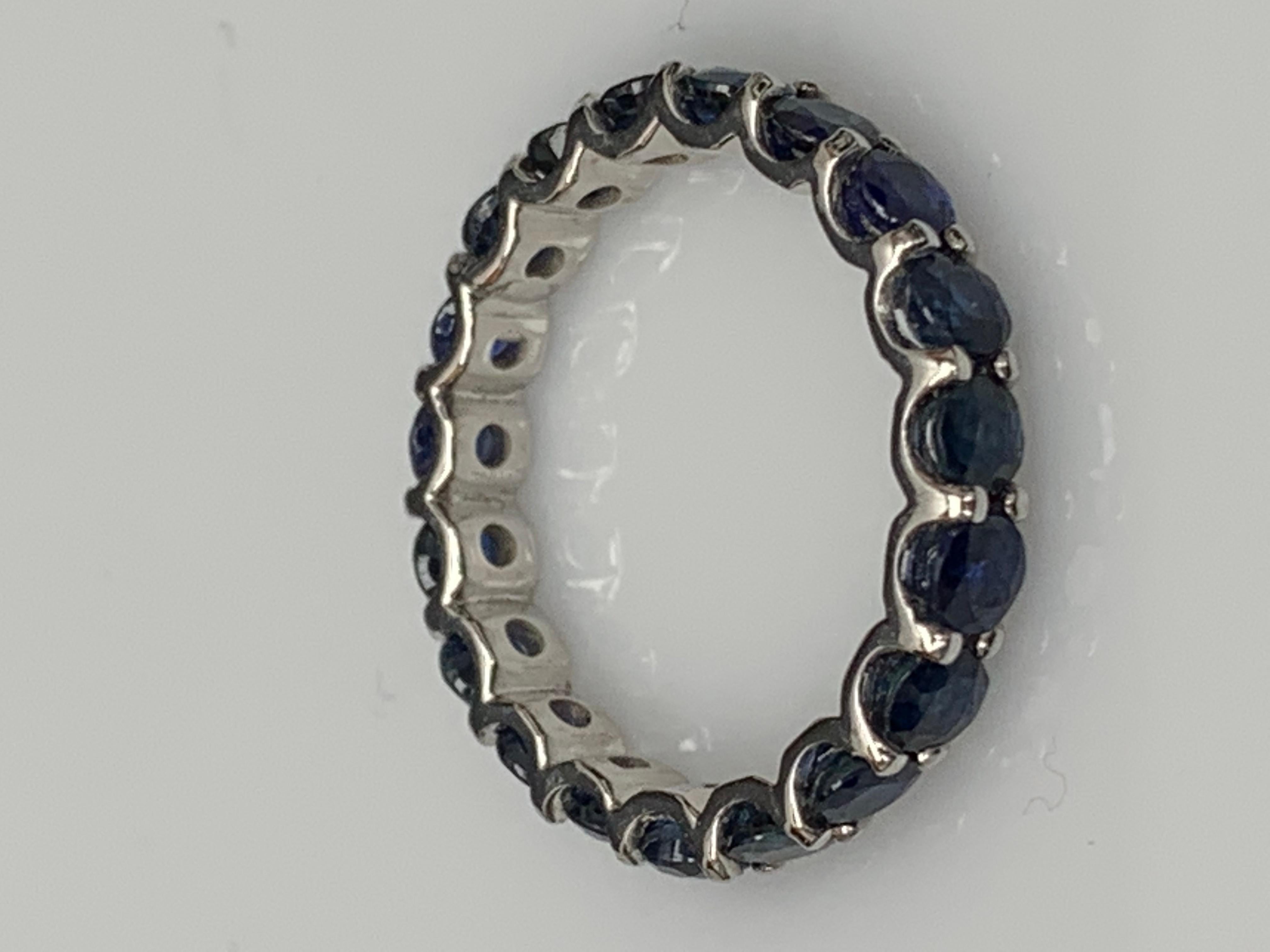 Round Cut 2.38 Carat Round Blue Sapphire Eternity Wedding Band in 14k White Gold For Sale