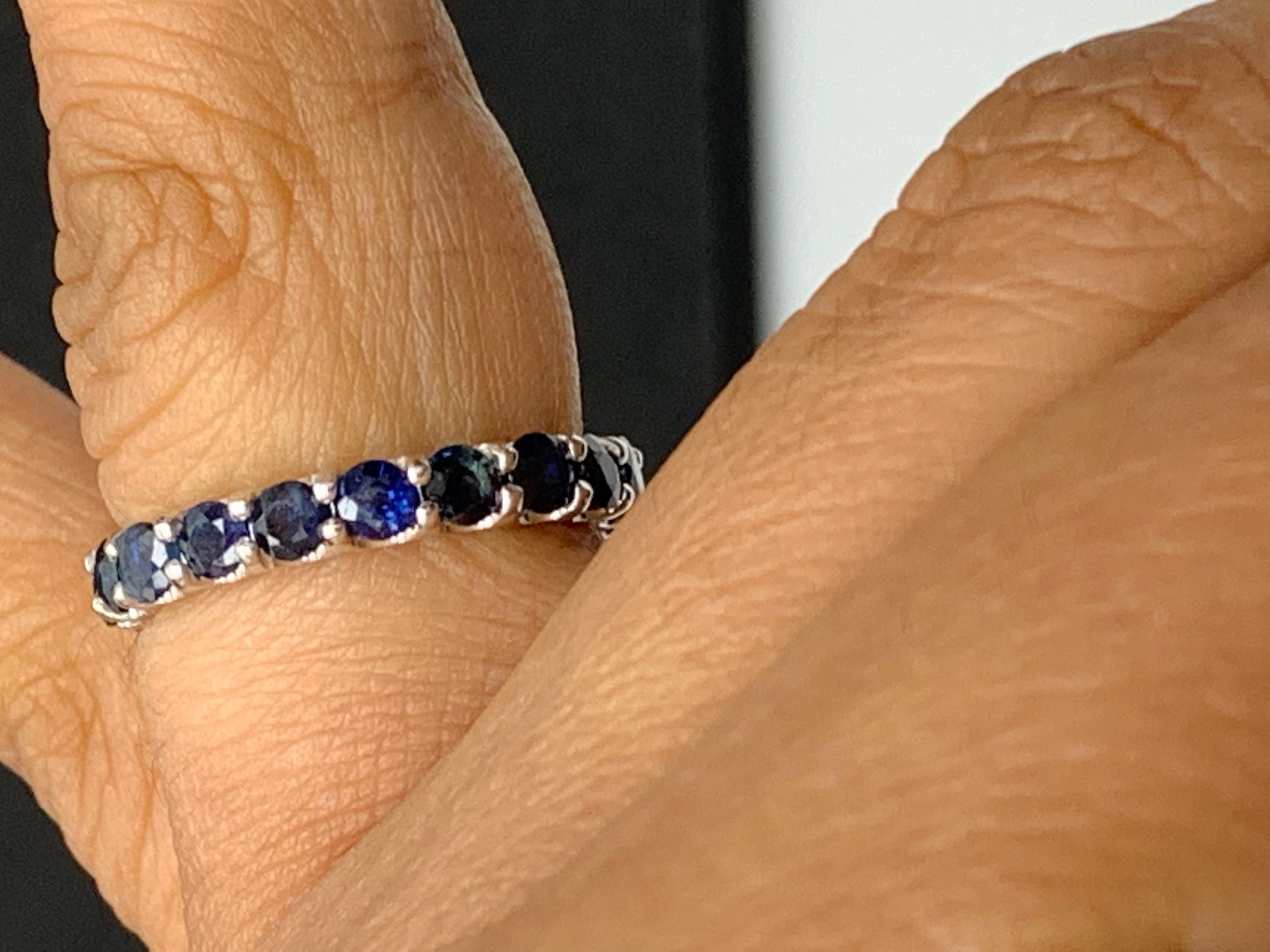 Women's 2.38 Carat Round Blue Sapphire Eternity Wedding Band in 14k White Gold For Sale