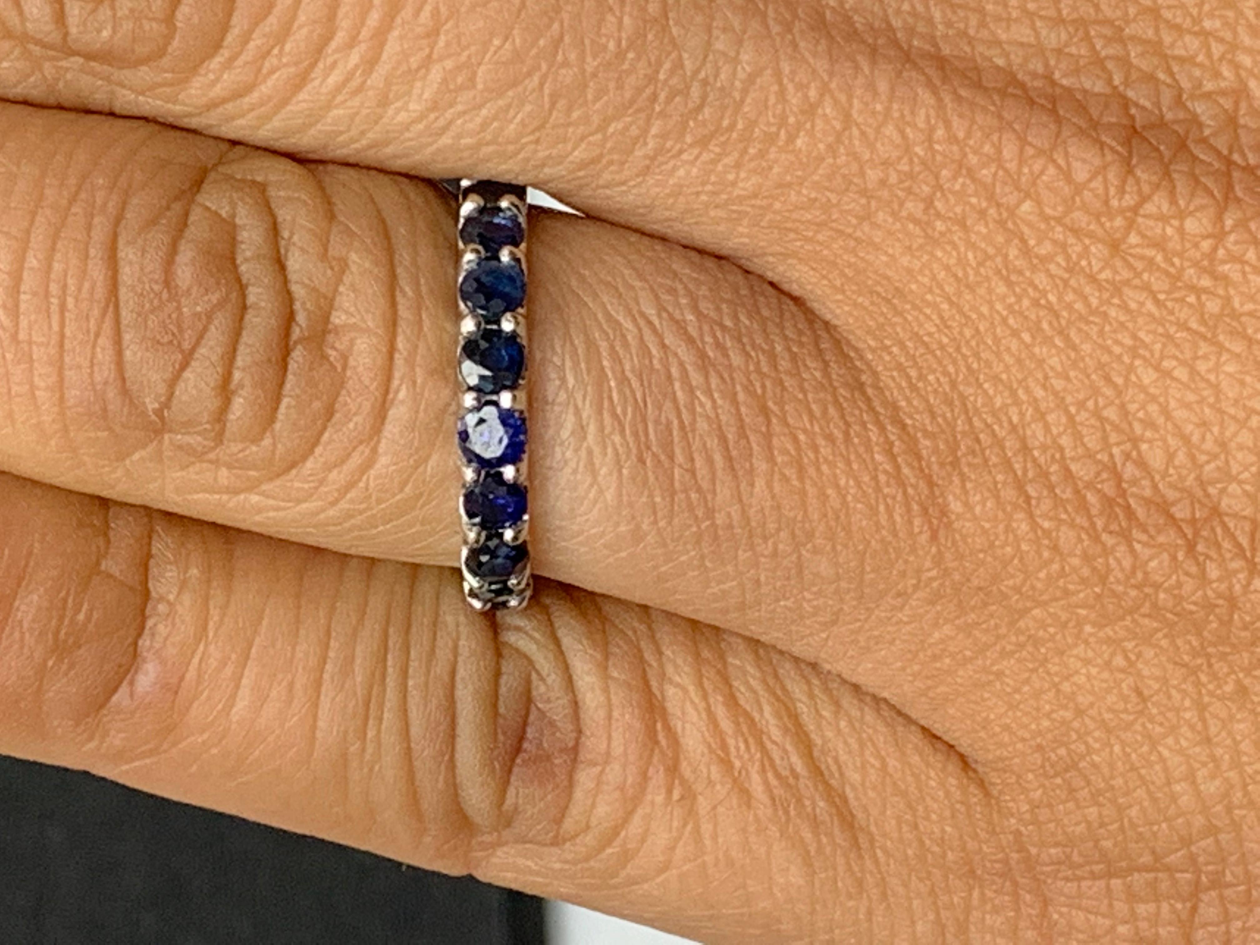 2.38 Carat Round Blue Sapphire Eternity Wedding Band in 14k White Gold For Sale 1