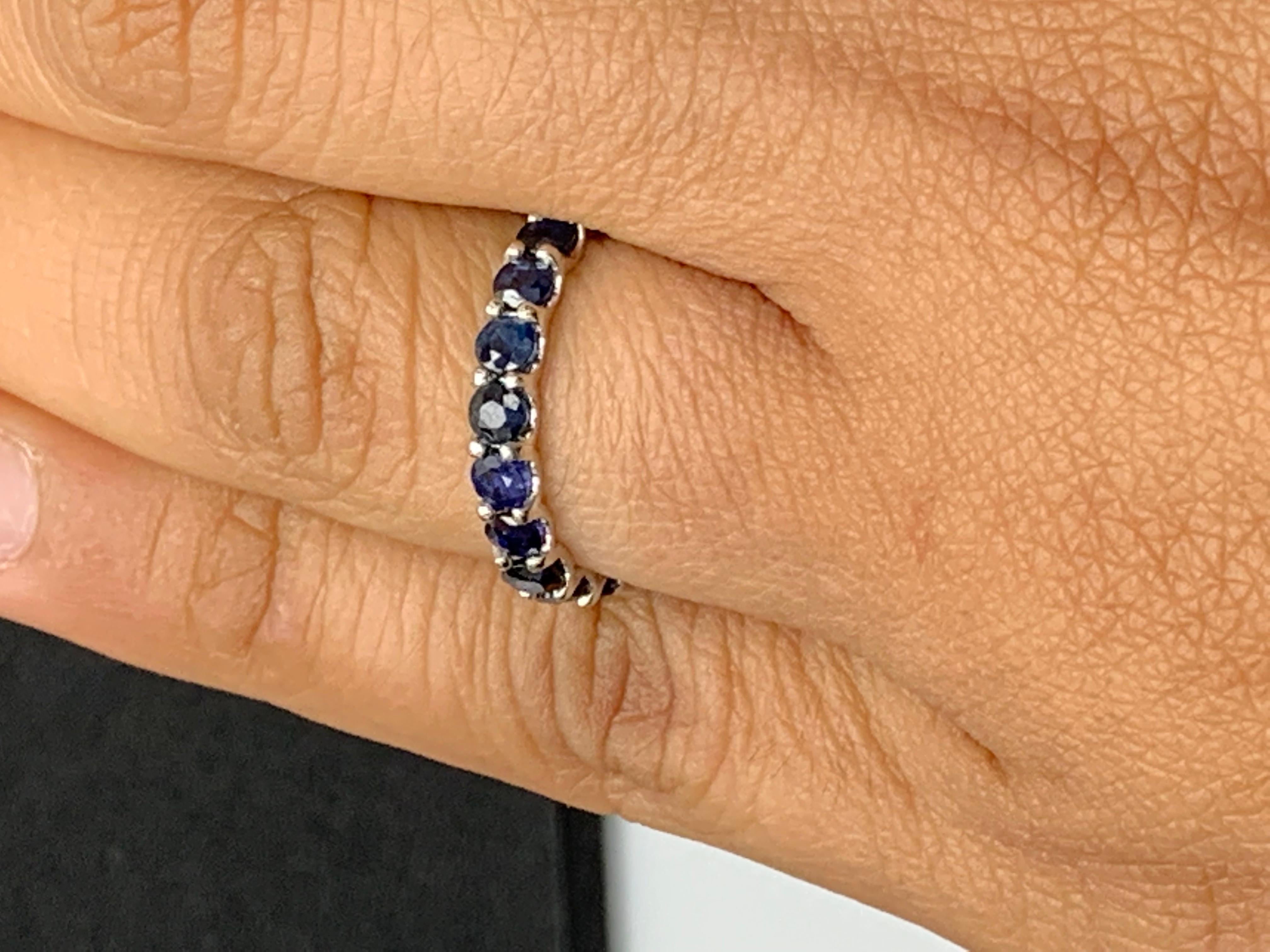 2.38 Carat Round Blue Sapphire Eternity Wedding Band in 14k White Gold For Sale 2