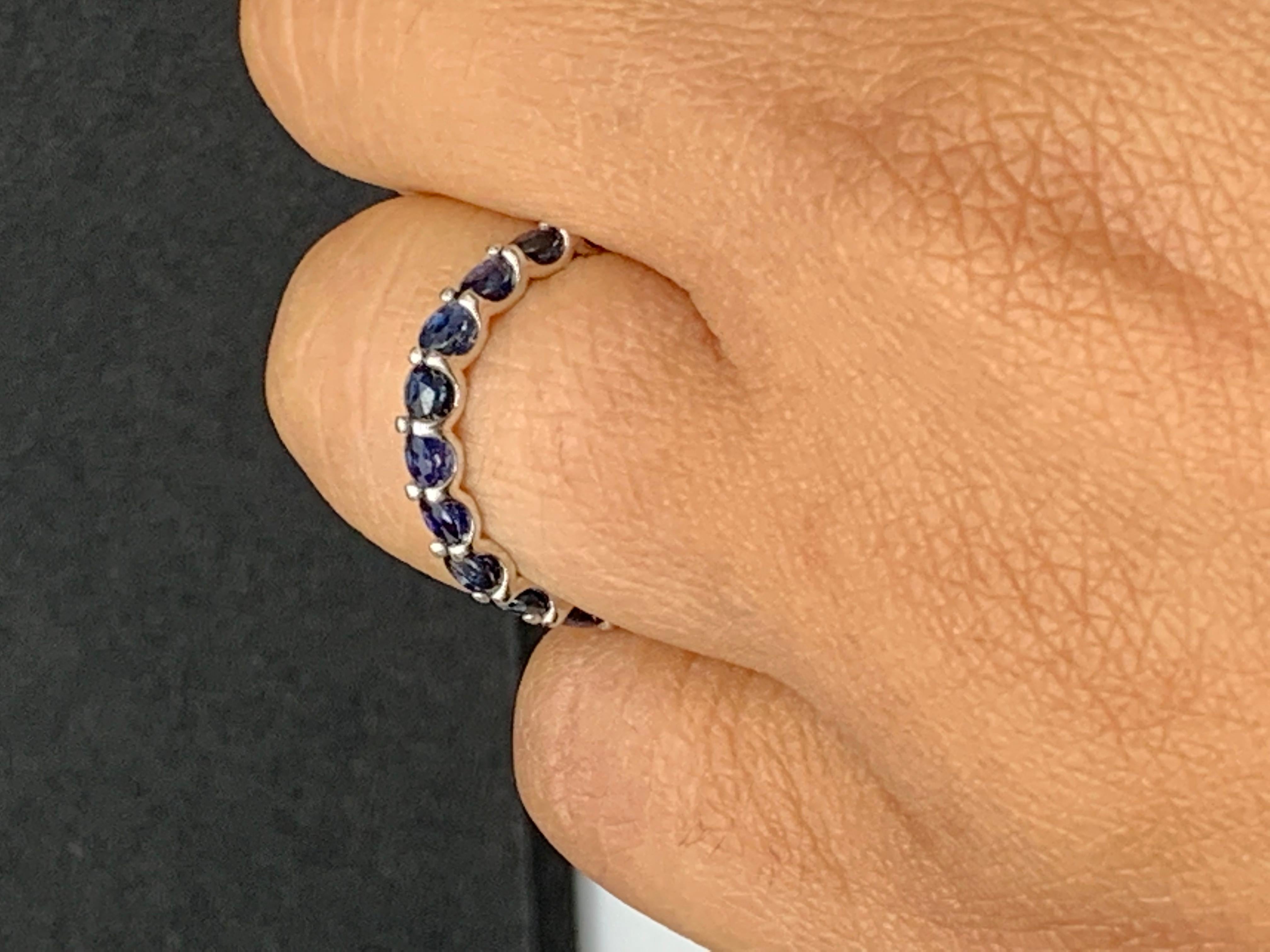 2.38 Carat Round Blue Sapphire Eternity Wedding Band in 14k White Gold For Sale 3