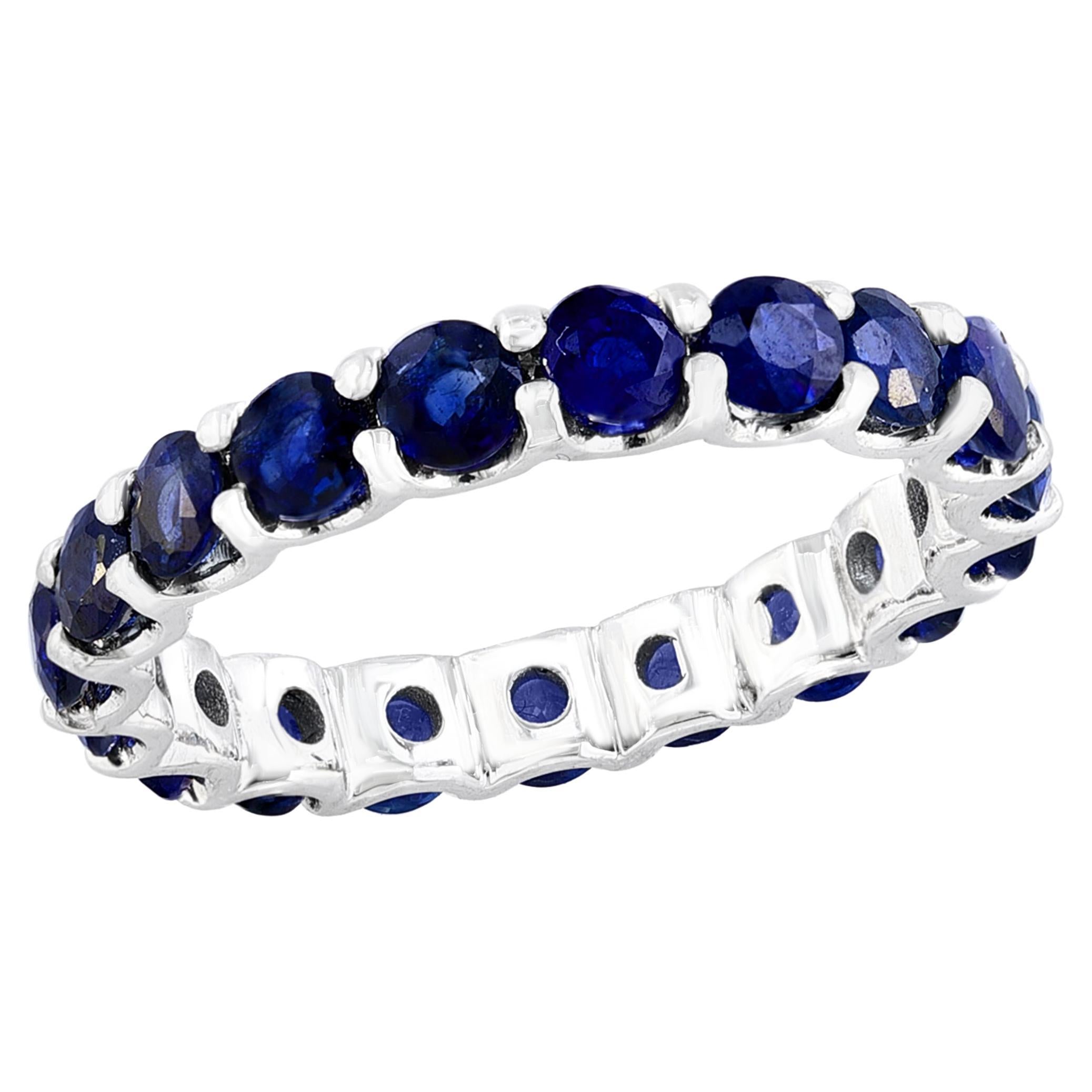 2.38 Carat Round Blue Sapphire Eternity Wedding Band in 14k White Gold For Sale