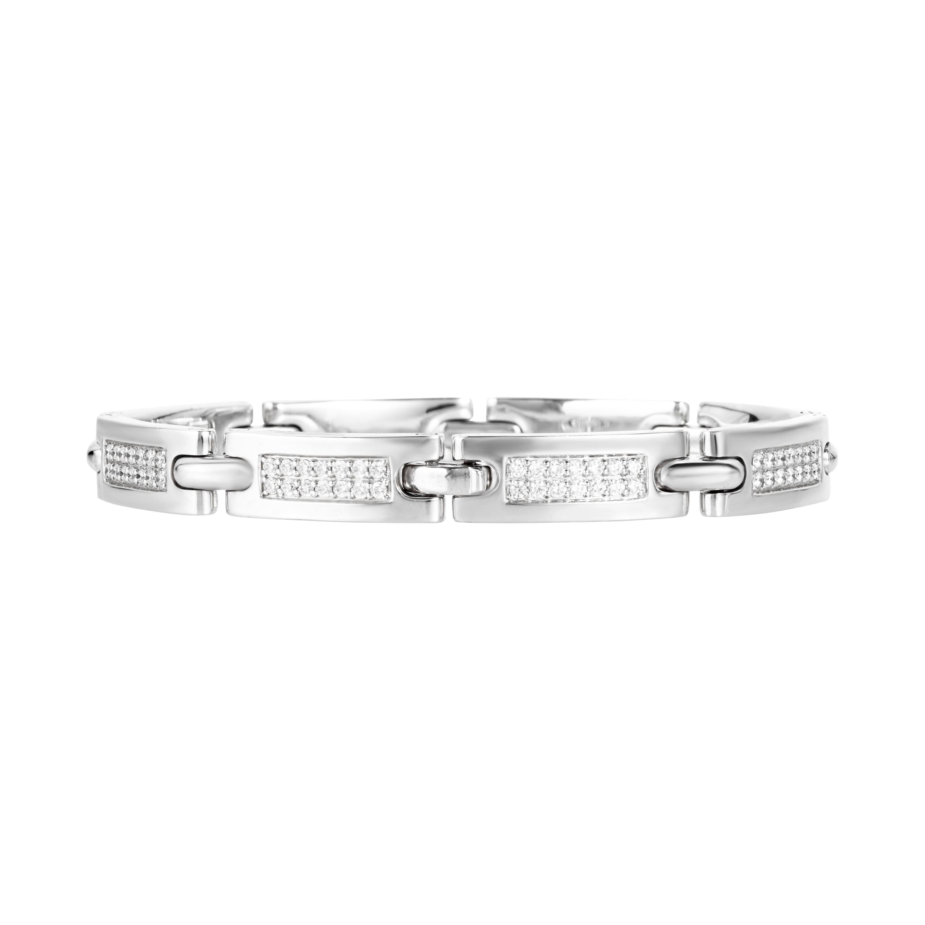 Contemporary 2.38 Carat Round Diamond 18 Karat White Gold Link Bracelet For Sale