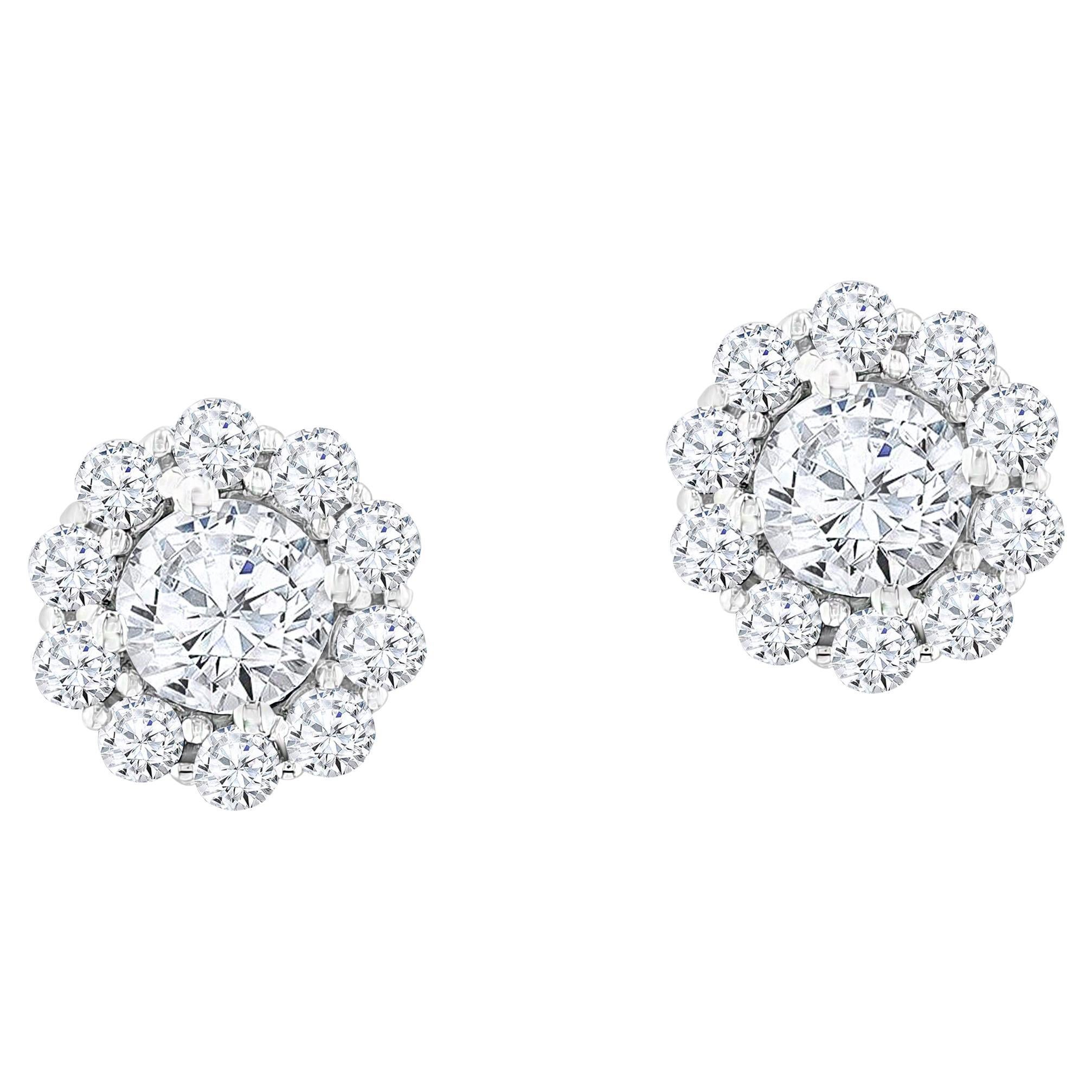 2.38 Carat Round Diamond Earrings For Sale