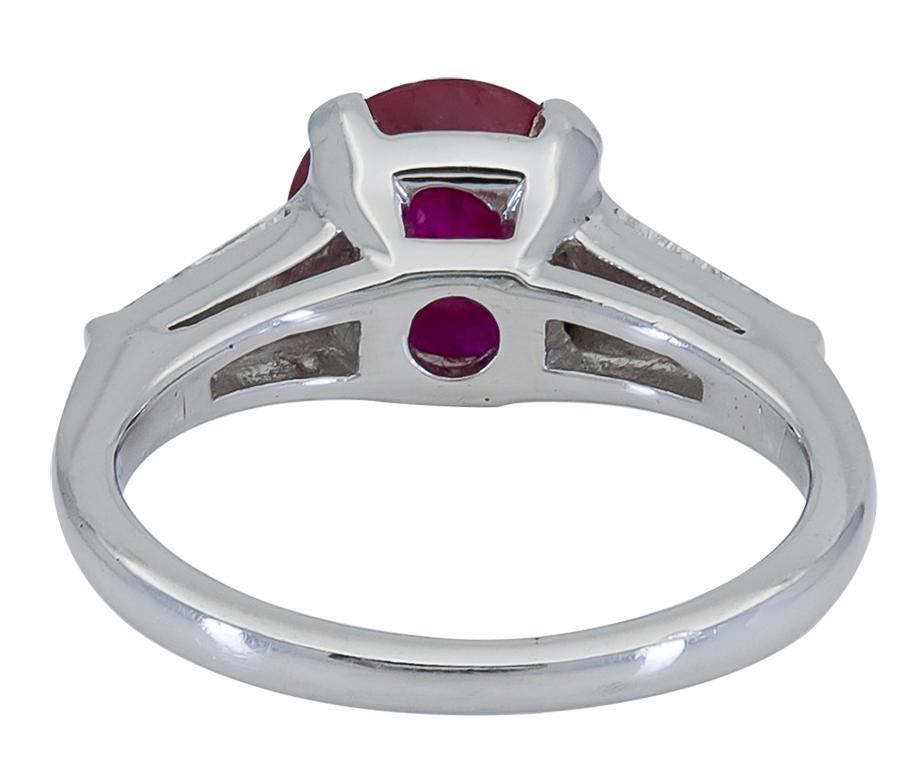 Contemporary 2.38 Carat Round Ruby and Diamond Three-Stone Engagement Ring For Sale