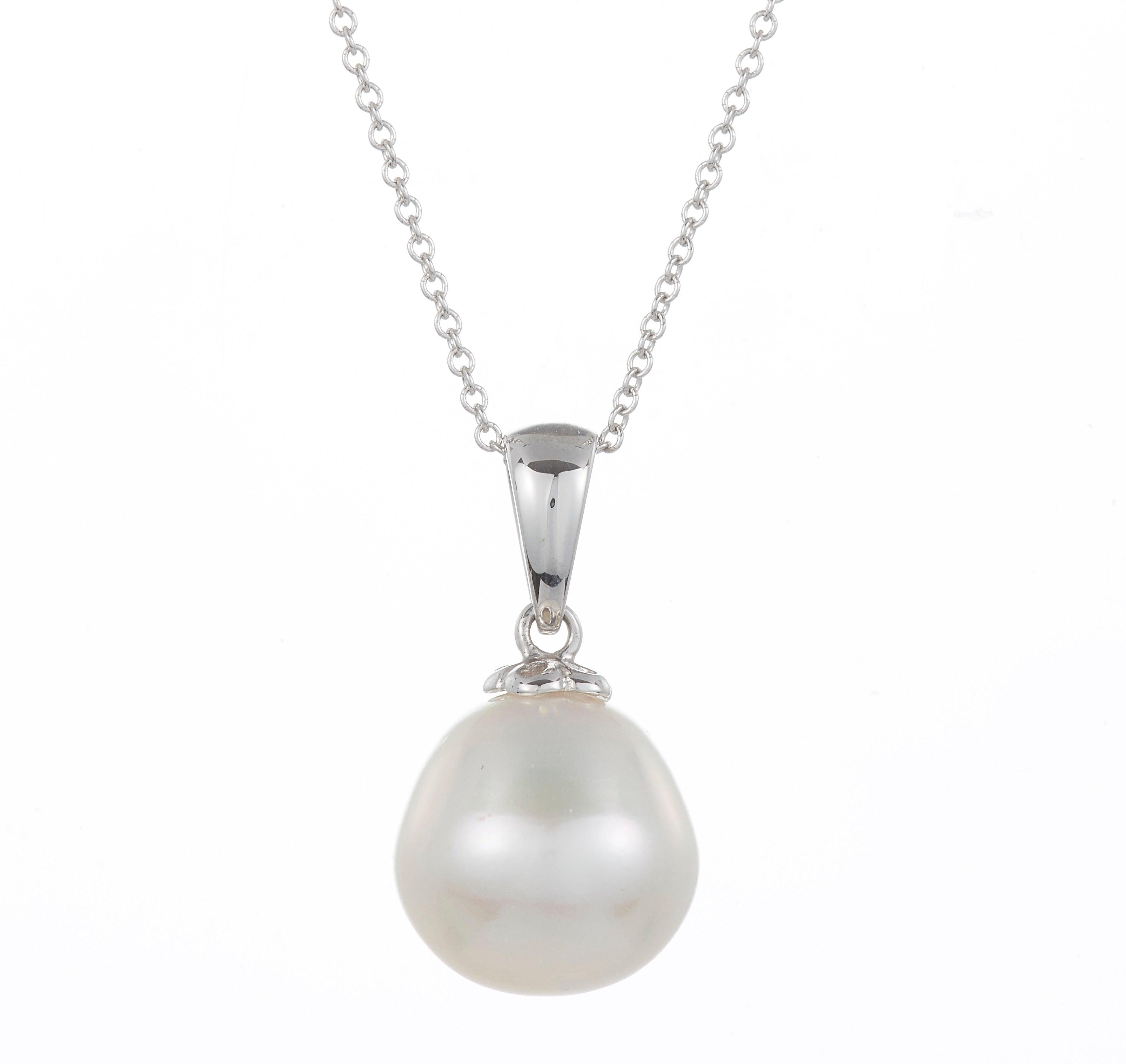 Round Cut 2.38 Carat Round Tahitian South Sea Pearl Fashion Pendant in 14 Karat White Gold For Sale