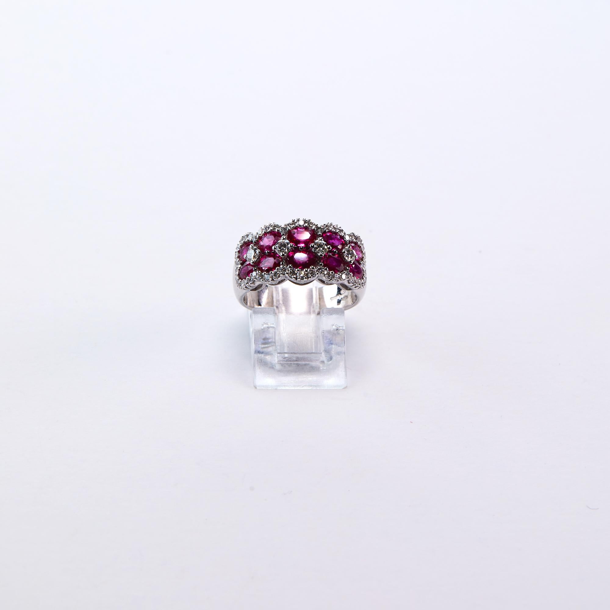 Round Cut 2.38 Carat Ruby and Diamond Band Ring For Sale