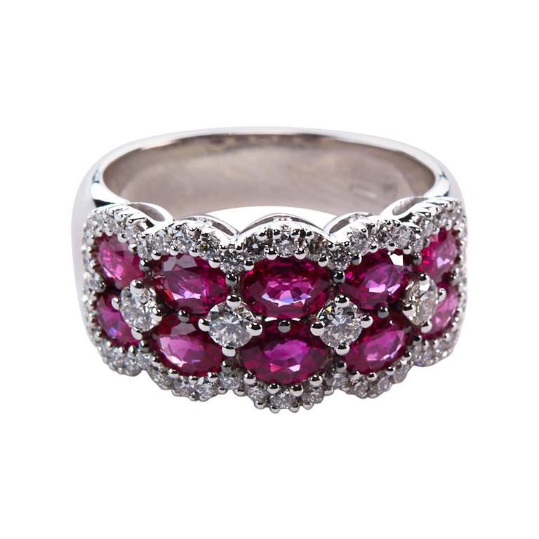 2.38 Carat Ruby and Diamond Band Ring For Sale