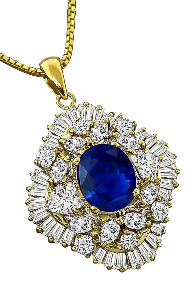 Oval Cut 2.38 Carat Sapphire Diamond Yellow Gold Pendant Necklace
