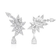 2.38 Carat SI Clarity HI Color Pear Round Diamond Earrings 18 Karat White Gold