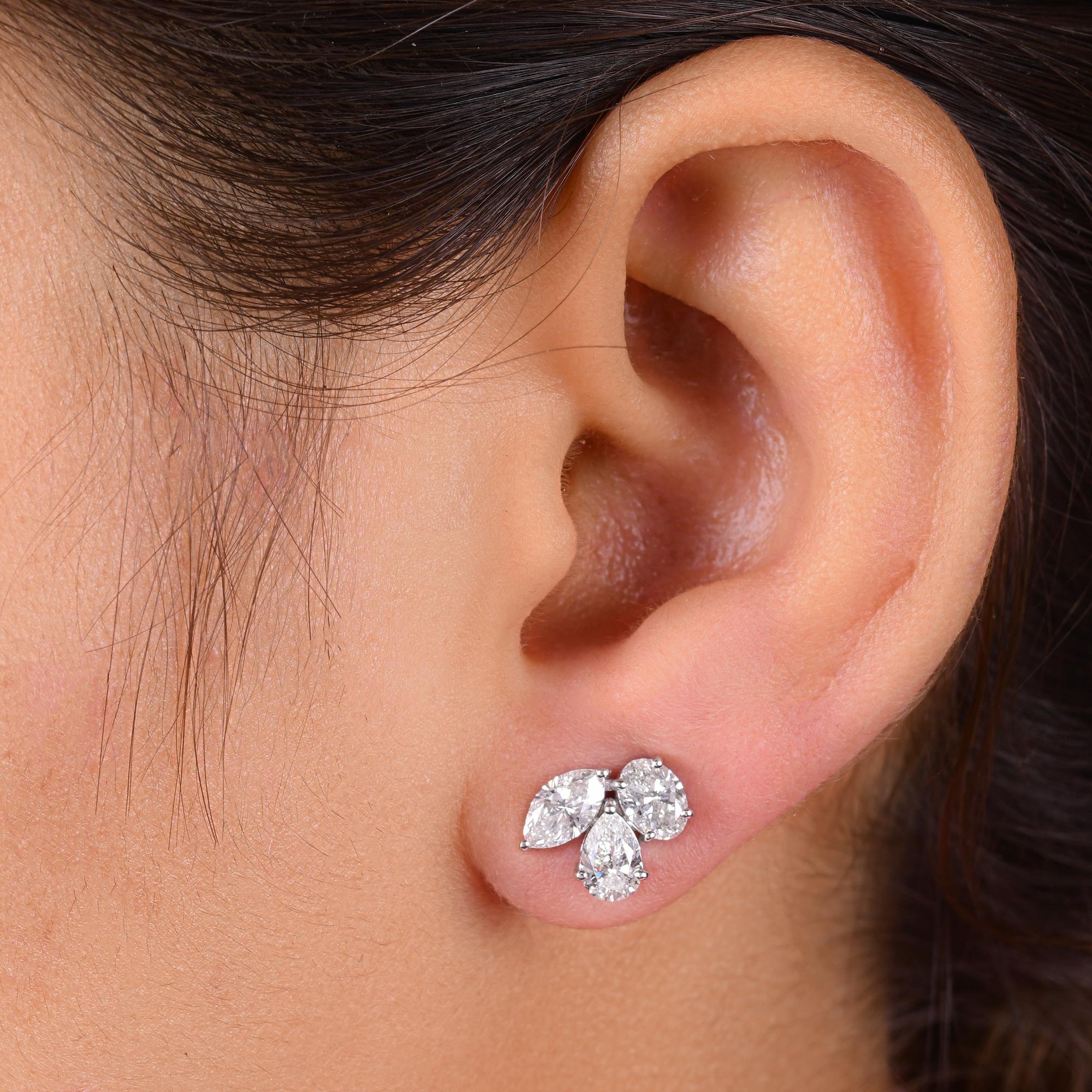 Modern 2.38 Carat SI/H Marquise Pear Oval Shape Diamond Earrings 14 Karat White Gold For Sale