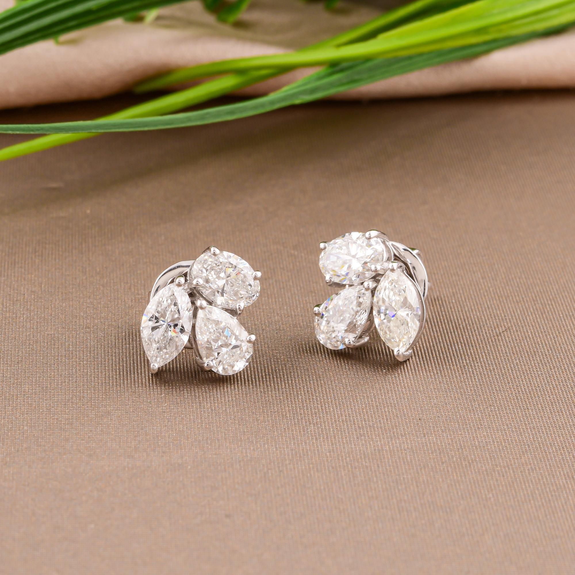 Marquise Cut 2.38 Carat SI/H Marquise Pear Oval Shape Diamond Earrings 14 Karat White Gold For Sale