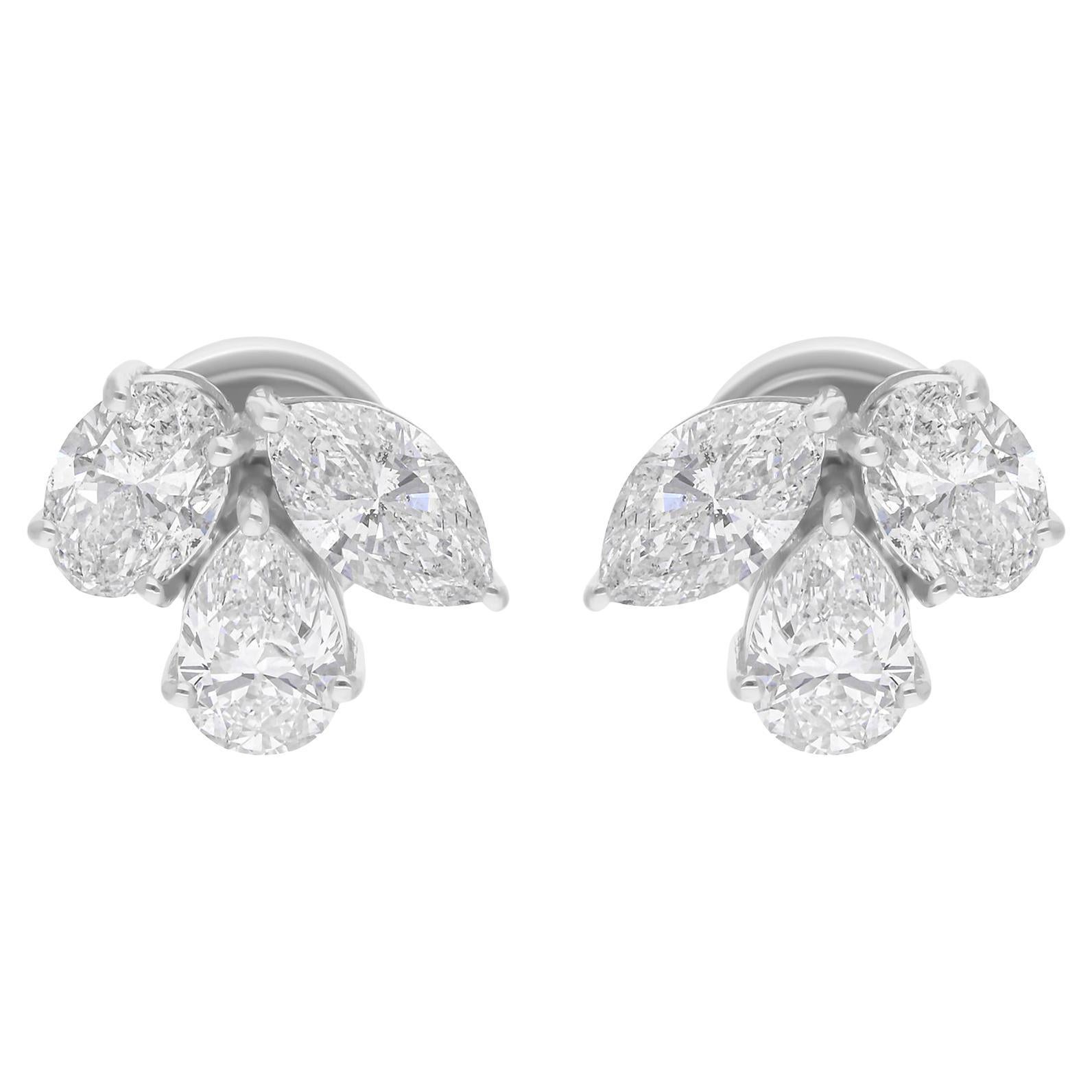 2.38 Carat SI/H Marquise Pear Oval Shape Diamond Earrings 14 Karat White Gold
