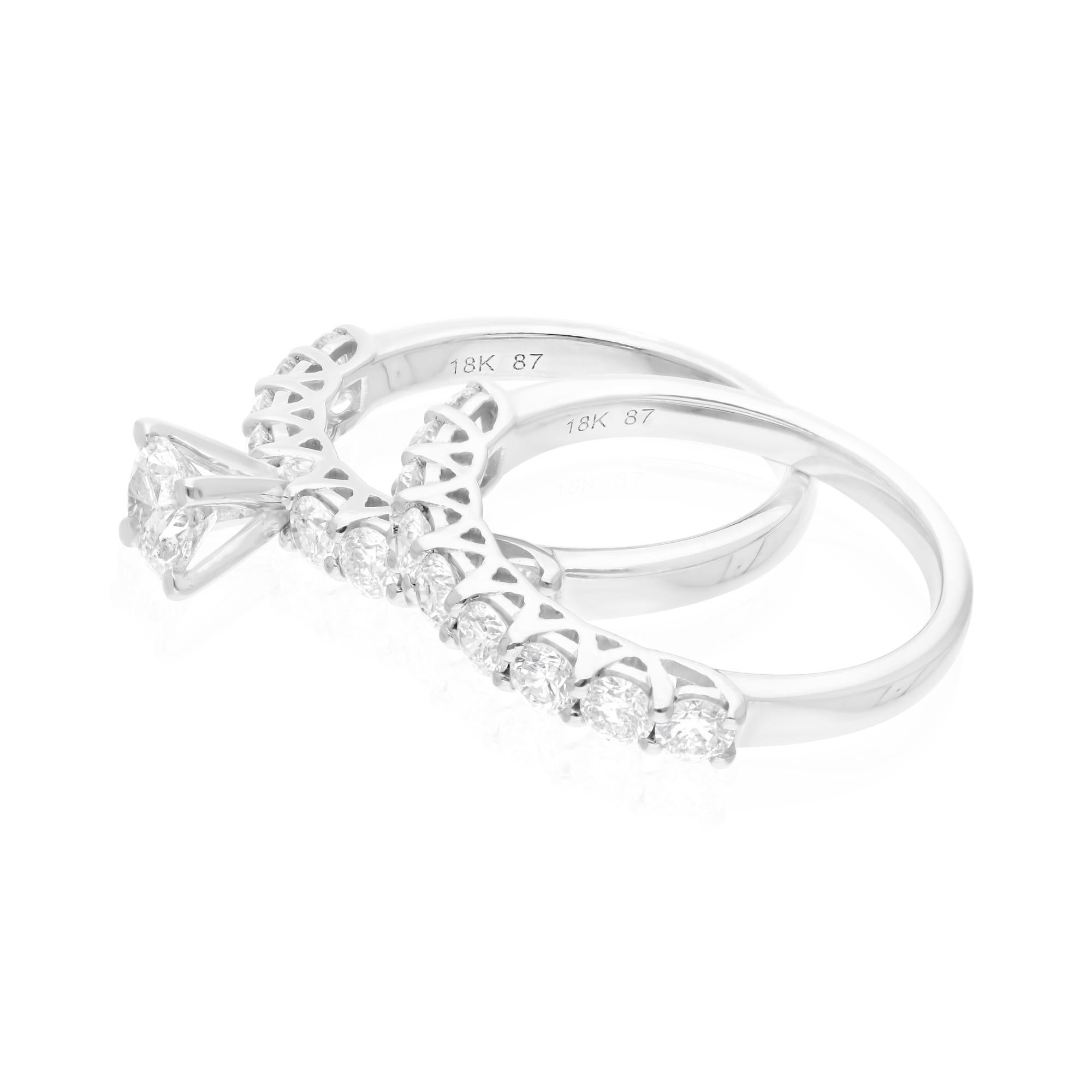 Moderne 2.38 Carat SI/HI Diamond Round Cut Wedding Engagement White Gold Ring Set en vente