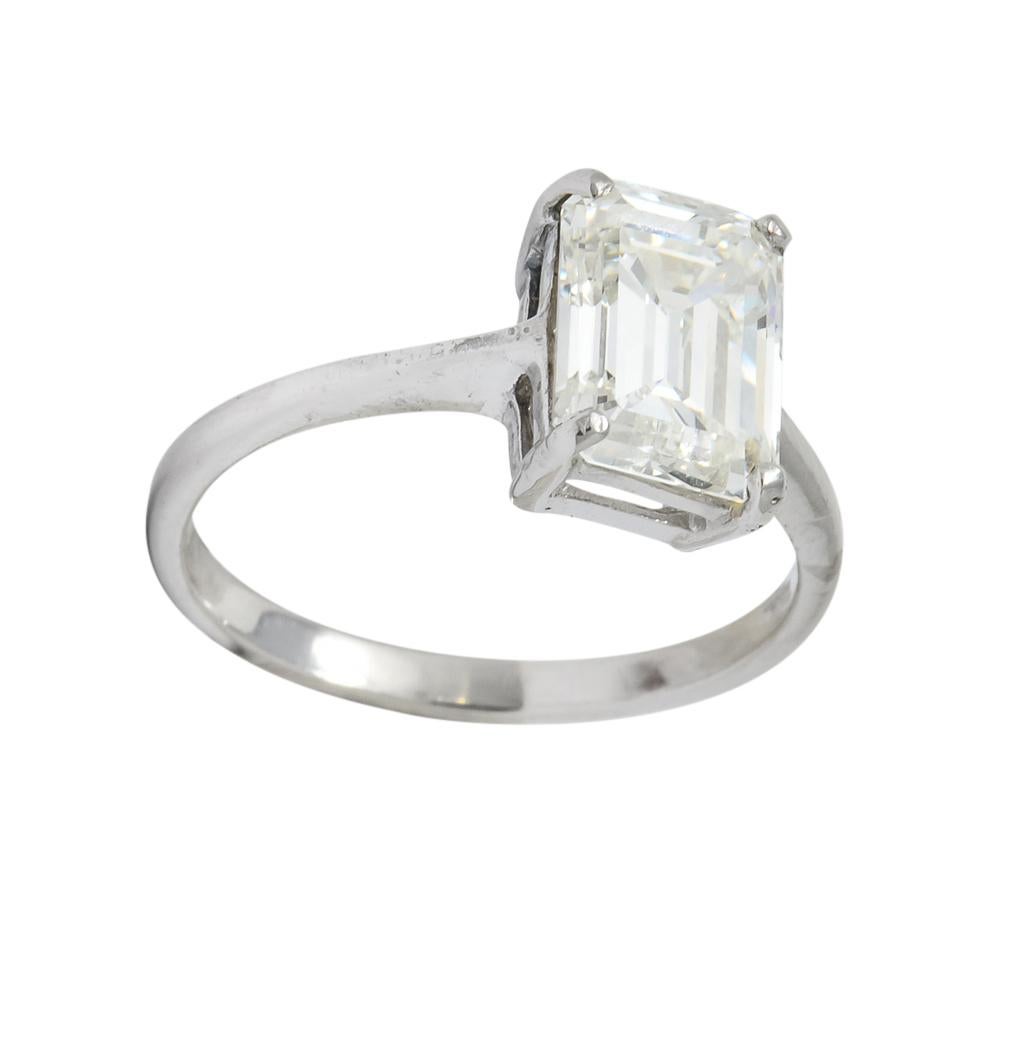 2.38 Carat Diamond Platinum Solitaire Emerald Cut Modern Engagement Ring GIA 4