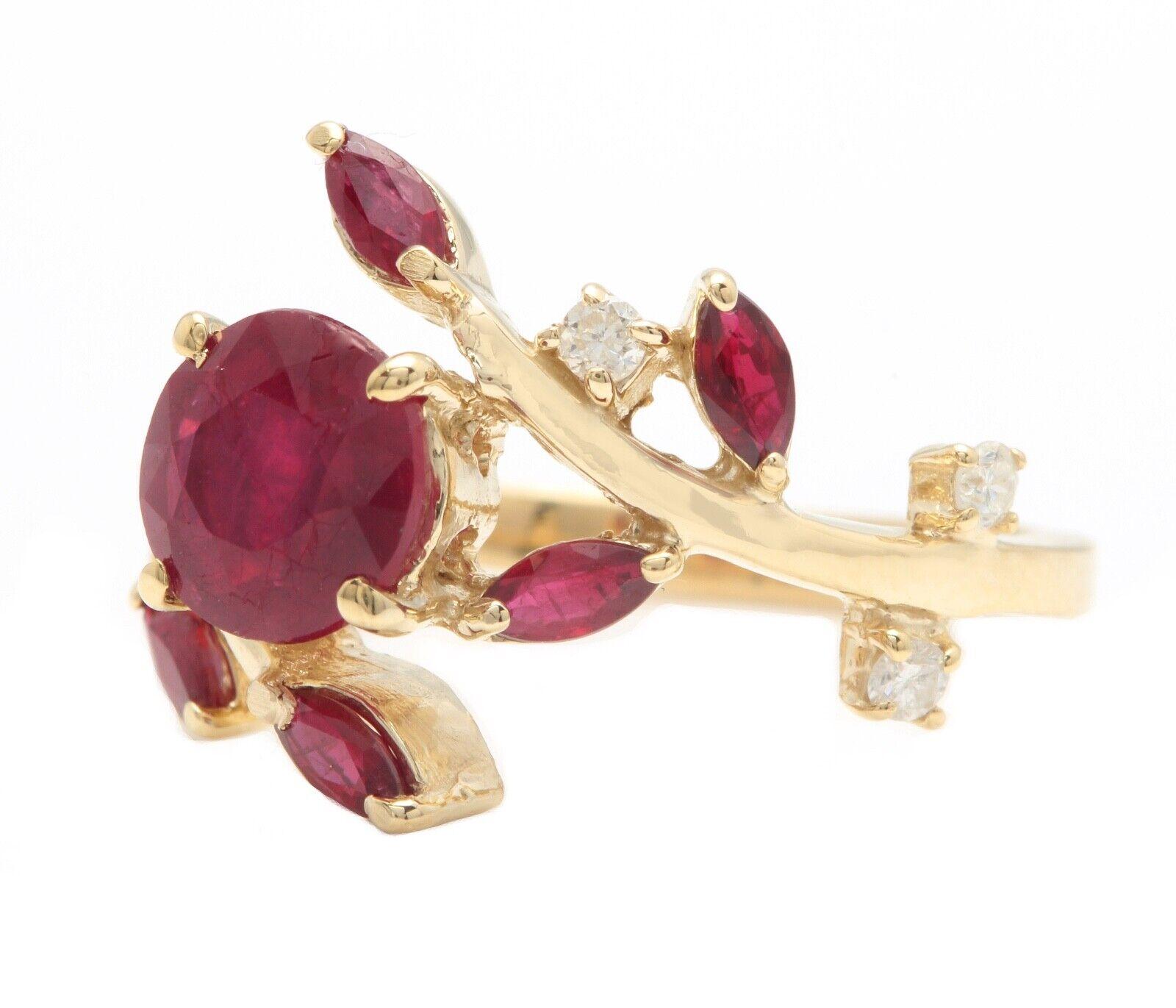 Mixed Cut 2.38 Carats Impressive Natural Red Ruby and Diamond 14K Yellow Gold Ring For Sale