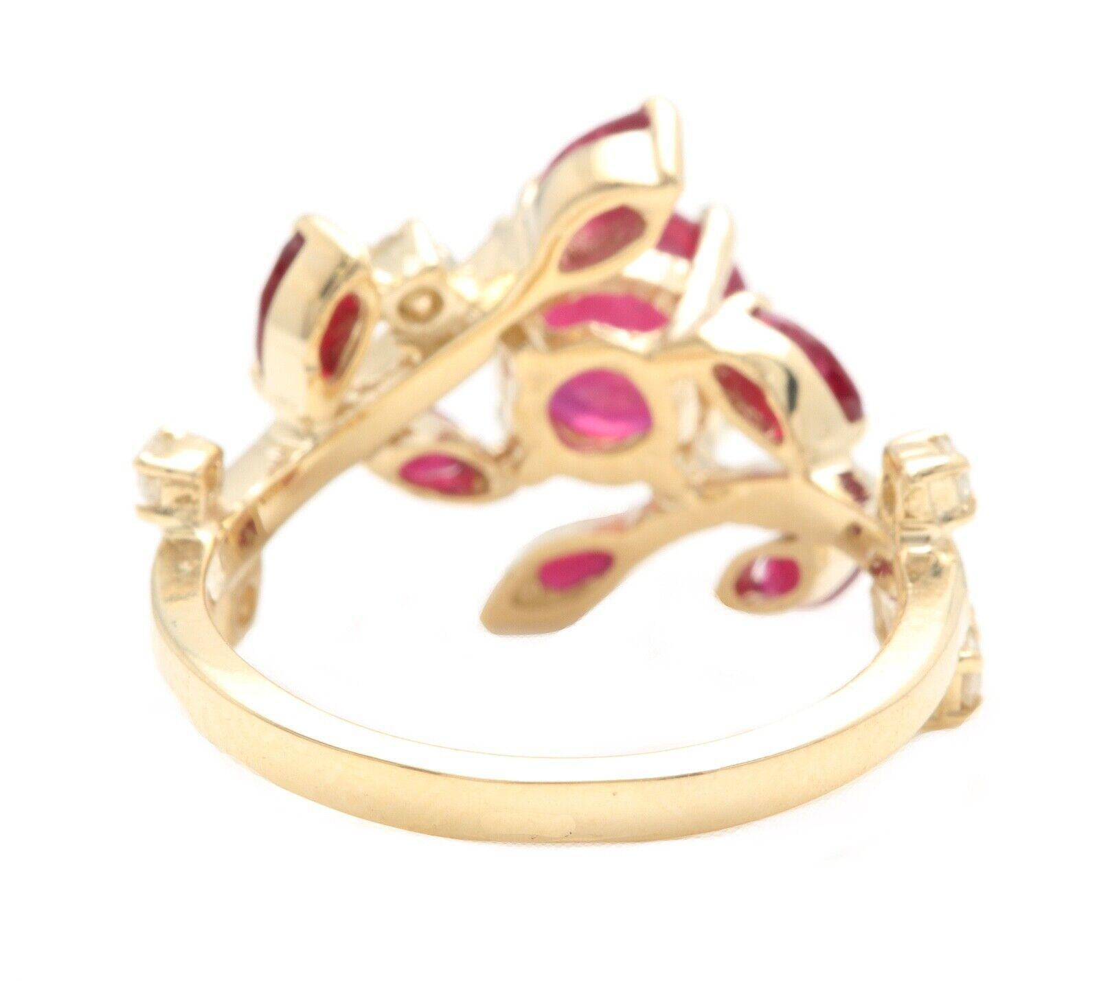 2.38 Carats Impressive Natural Red Ruby and Diamond 14K Yellow Gold Ring For Sale 1