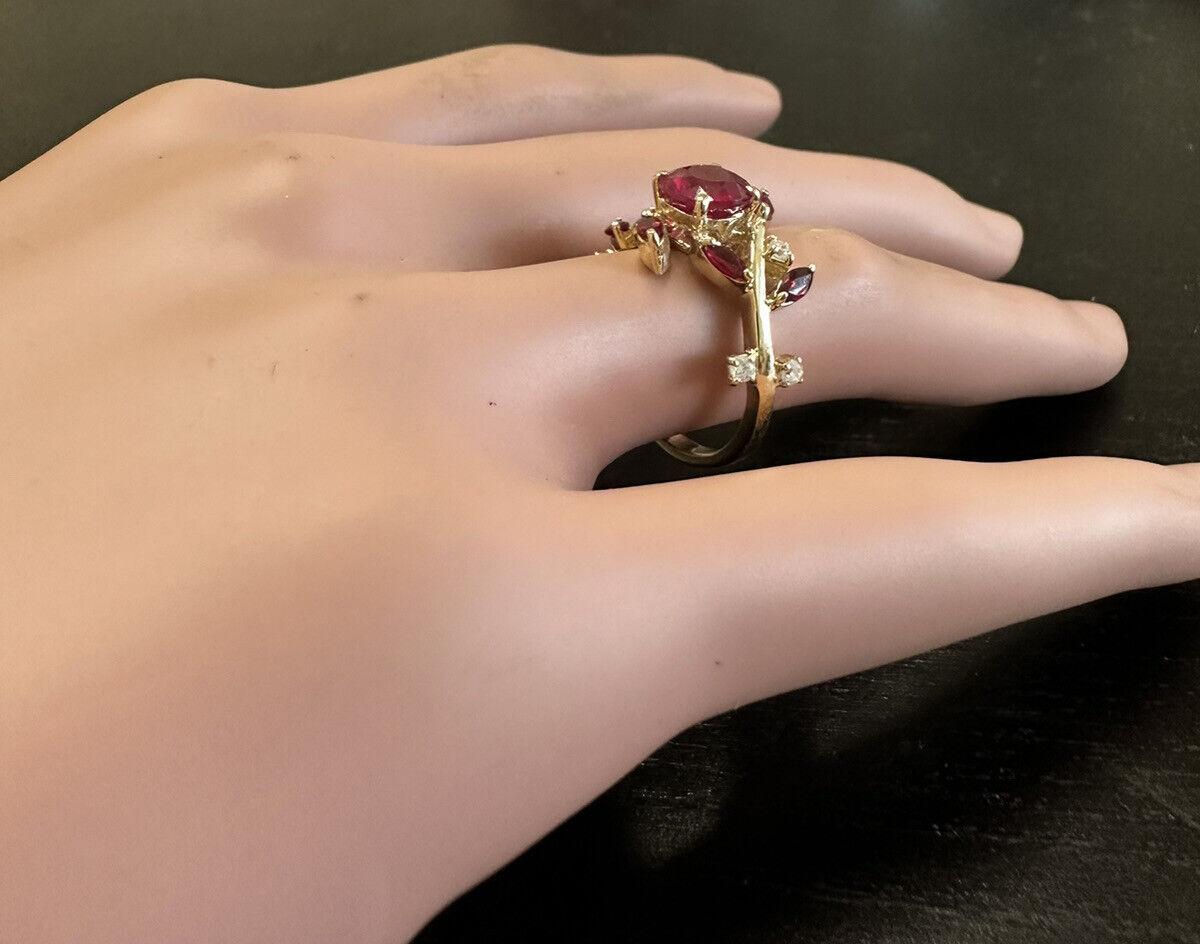 2.38 Carats Impressive Natural Red Ruby and Diamond 14K Yellow Gold Ring For Sale 4