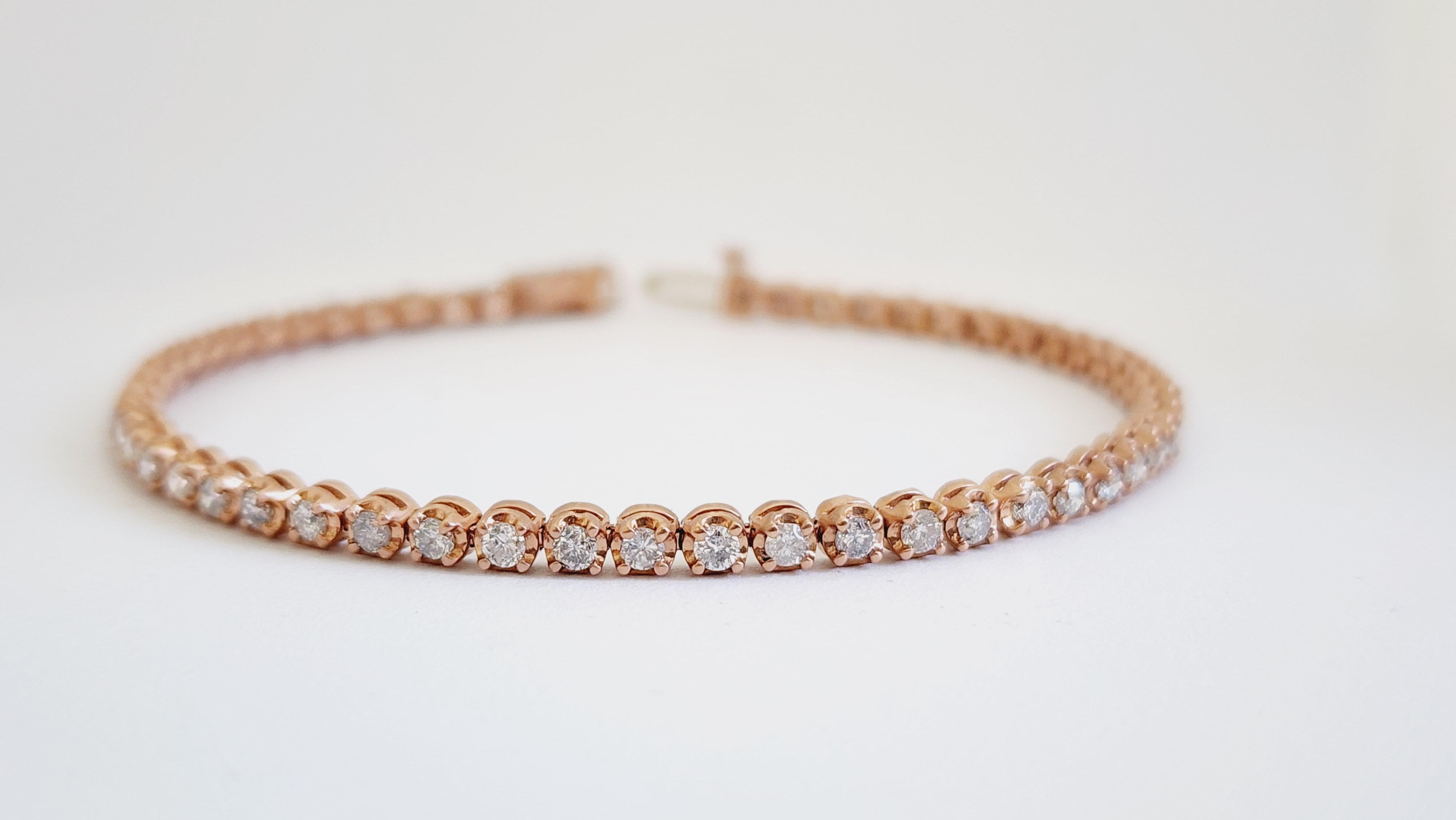 Bracelet tennis coupe-douce en or rose 14 carats et diamants naturels de 2,38 carats en vente 5