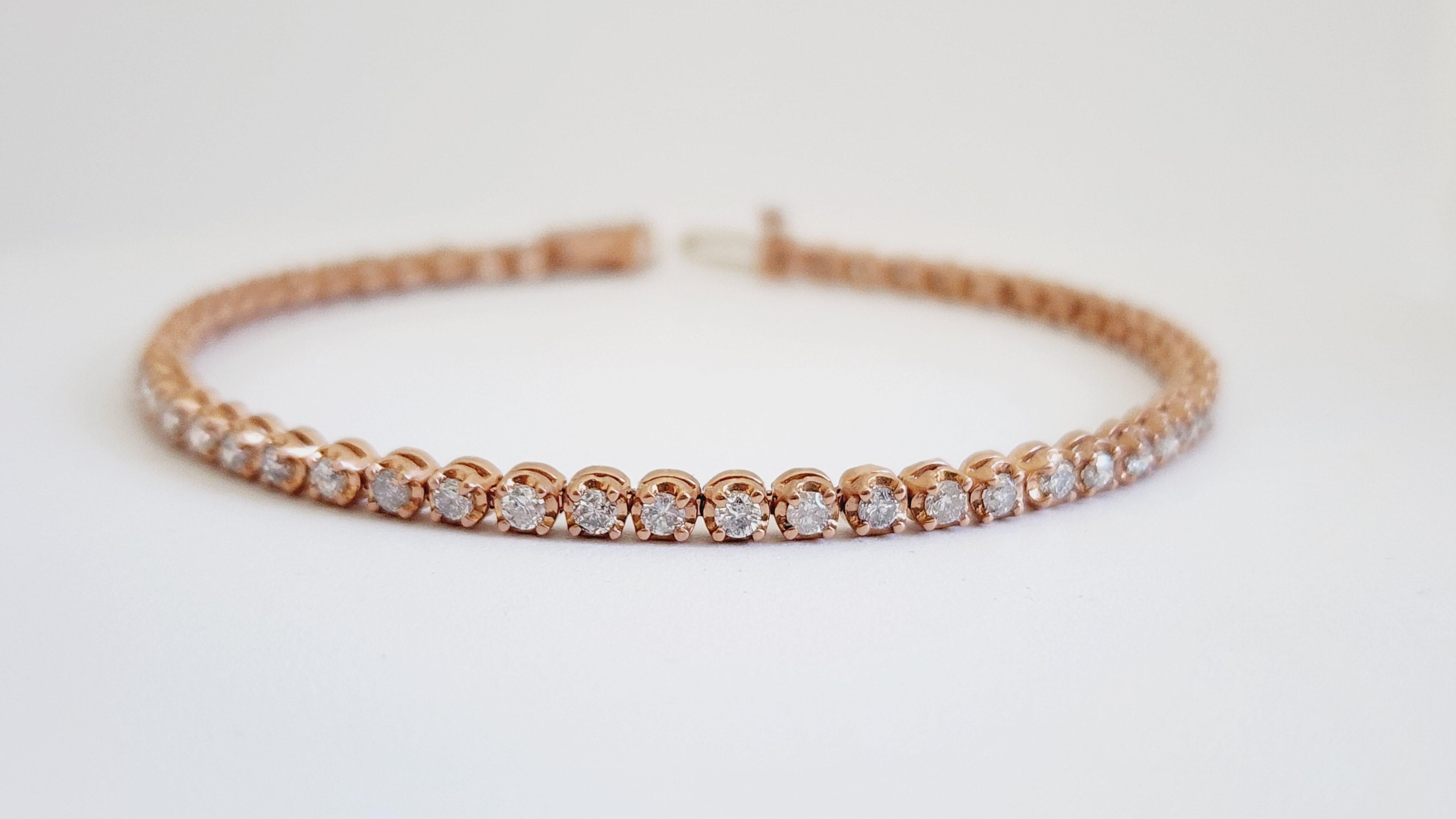 Bracelet tennis coupe-douce en or rose 14 carats et diamants naturels de 2,38 carats en vente 7